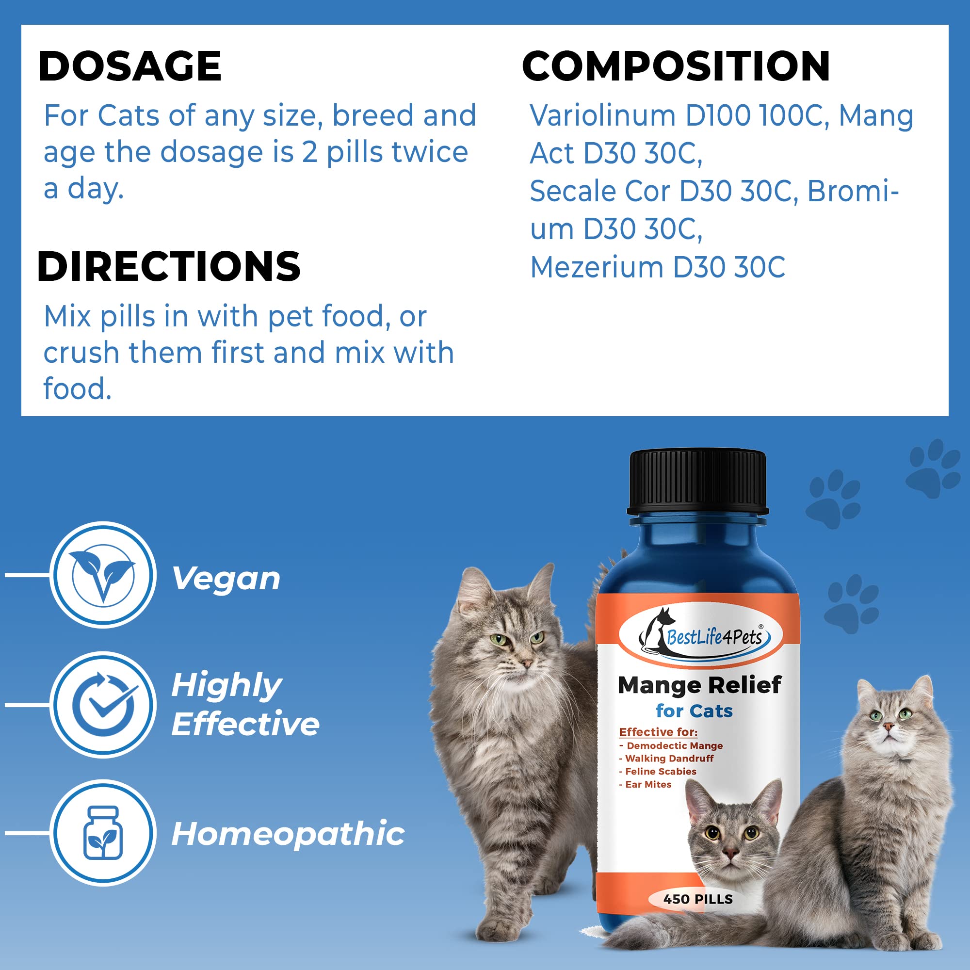 BestLife4Pets Demodectic Mange And Scabies Relief For Cats Ear Mites