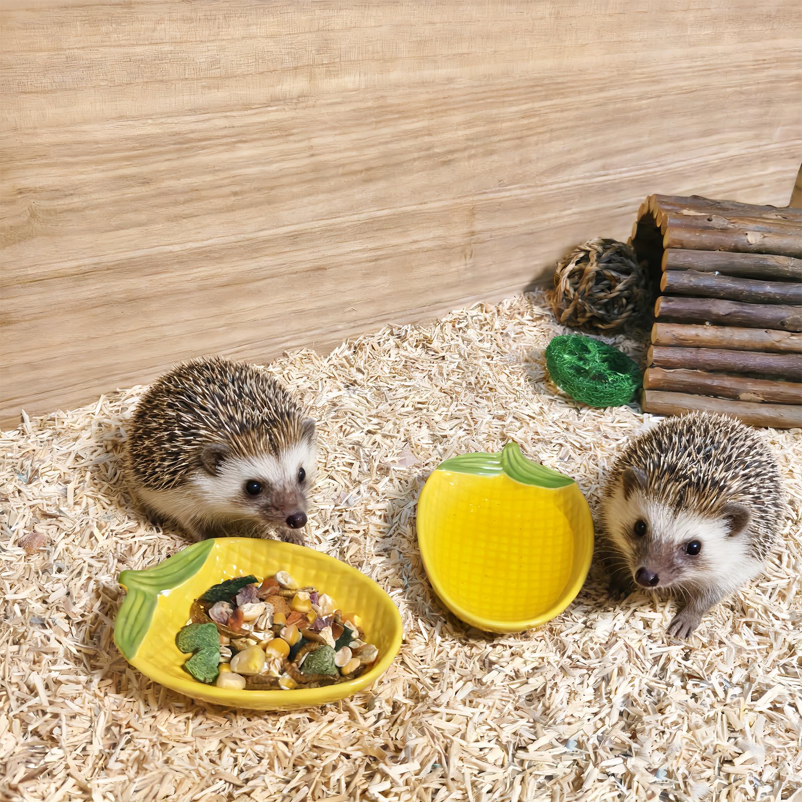 2 x Hamsternapf für Hamster, Futterschale, Keramik, Futternapf, Wasser-Futternapf für Rennmäuse, Ratten, Mäuse, Igel (Mais)