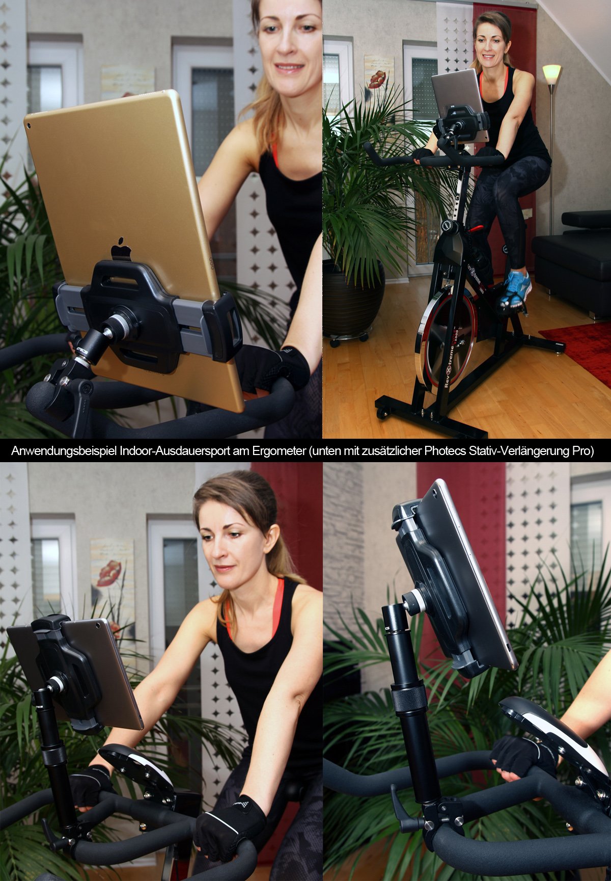 Universal Tablet-Halterung Pro V3, Befestigung & Halter f. iPad Pro 12.9" oder andere Tablet PC von 6 bis 14 Zoll z.B. an Stativ-Rohren, Notenständer, PKW-Kopfstütze, Ergometer etc.