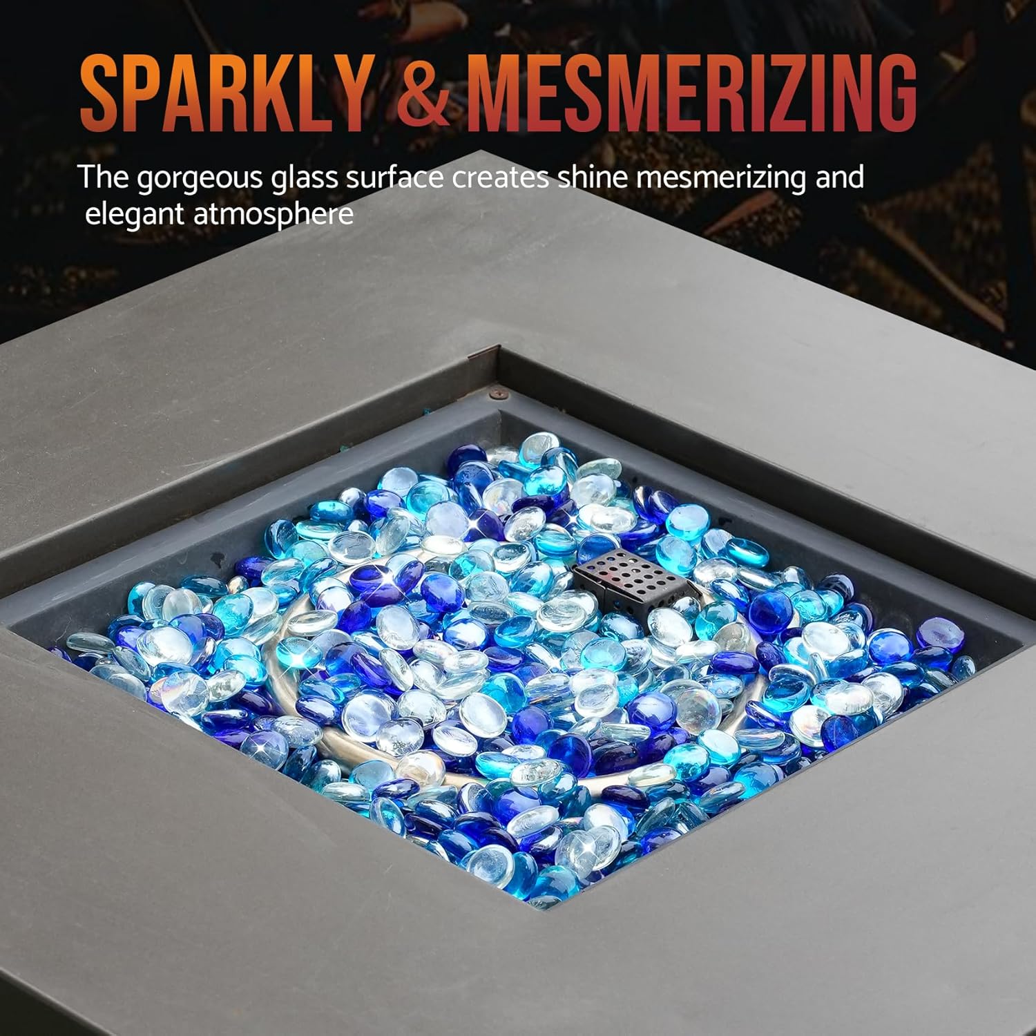 Skyflame 10-Pound Blended Fire Glass Beads for Fire Pit Fireplace Landscaping, 1/2-Inch Cobalt Blue, Crystal Ice, Caribbean Blue Luster - Image 5