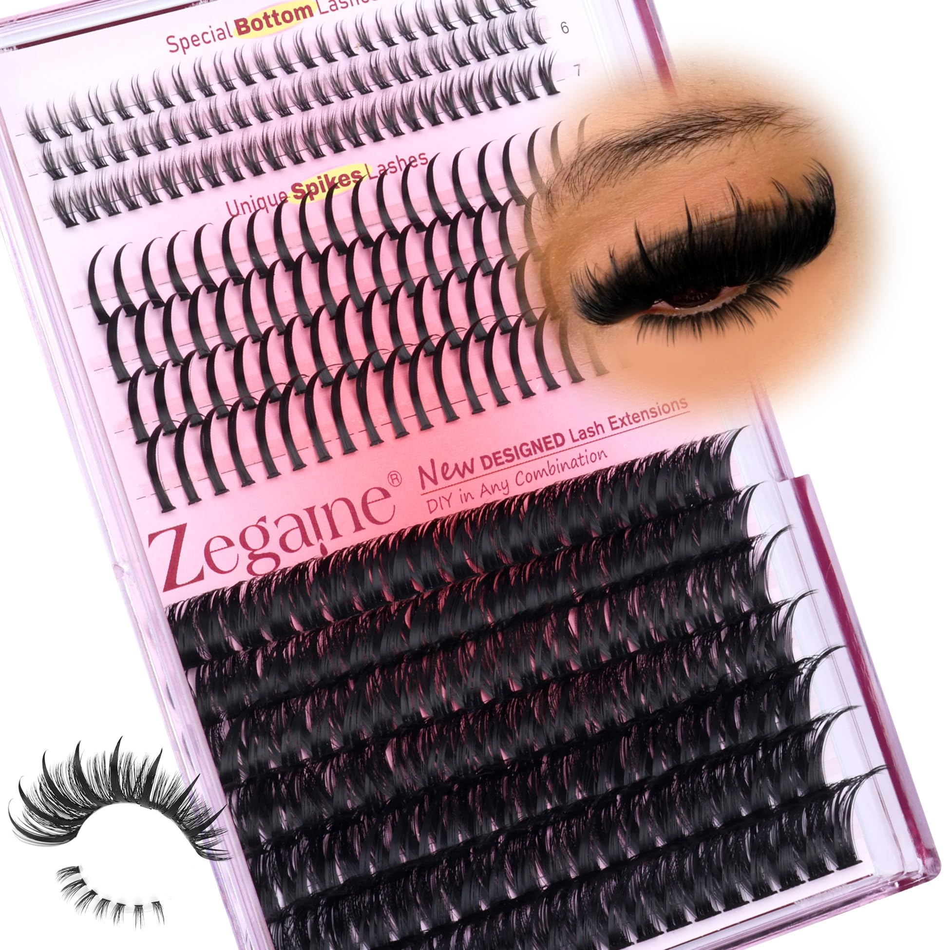 Fluffy Lash Clusters With Spikes 100D Thick Eyelash Clusters With Bottom Lash Cluster Long Fluffy Individual Lashes 10-18MM Volume DIY Lash Extensions Wispy Eyelash Extensions 288Pcs by Zegaine