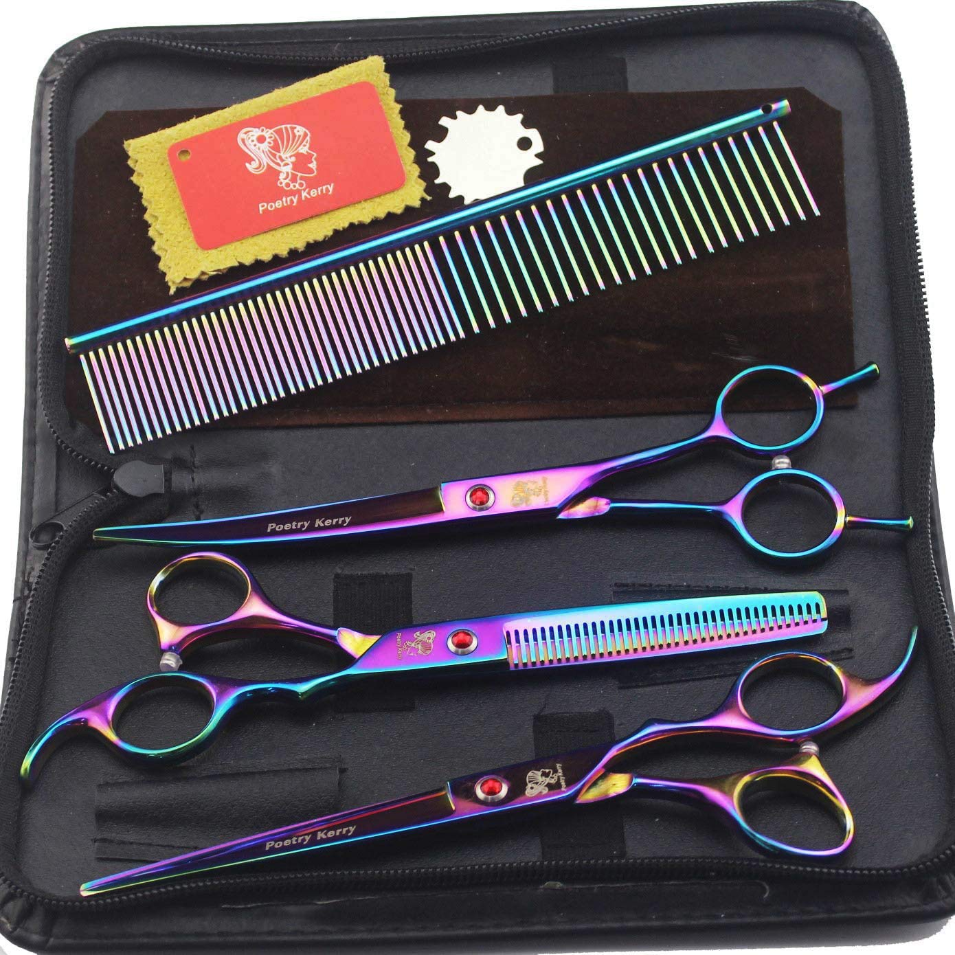7 inch Pet Thinning Shears - Professional Pet Grooming Hairdressing Scissors Cutting Bending Shears with Toothed Stainless Steel Blades for Dog, Cats (Color Set)