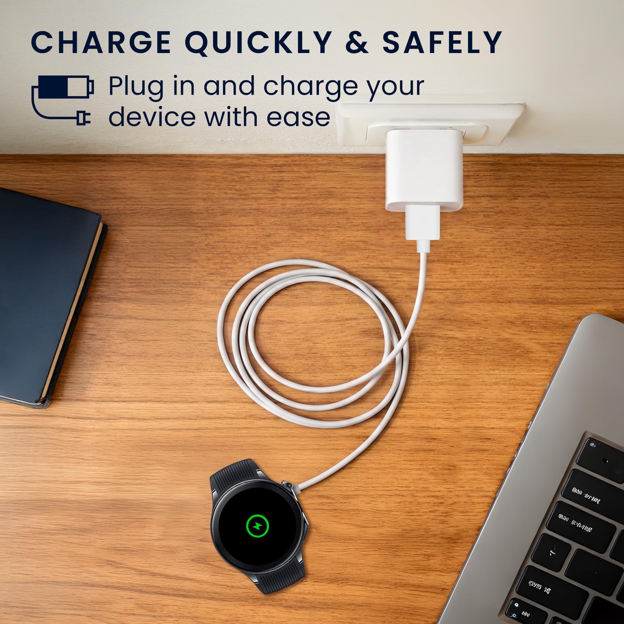kwmobile Kabel do ładowania USB kompatybilny z OnePlus Watch 2 / Watch 3, kabel do ładowania smartwatcha, matowy biały