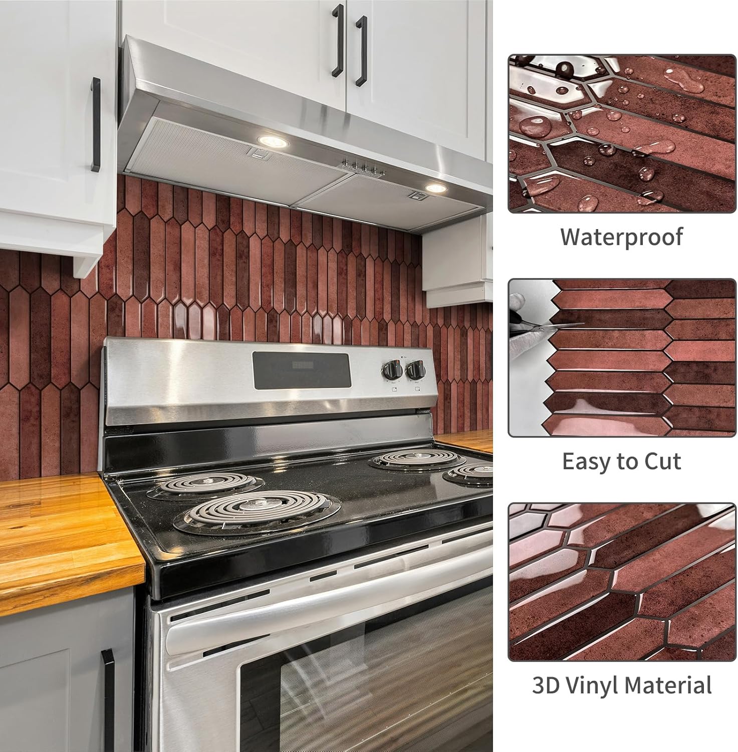 10 Sheet Long Hexagon Peel and Stick Backsplash Tile, 12"x12" 3D Adhesive Glossy Marble Vinyl Stick on Wall Tiles for Bathroom, Kitchen, Living Room (Brown, 12" x 12")