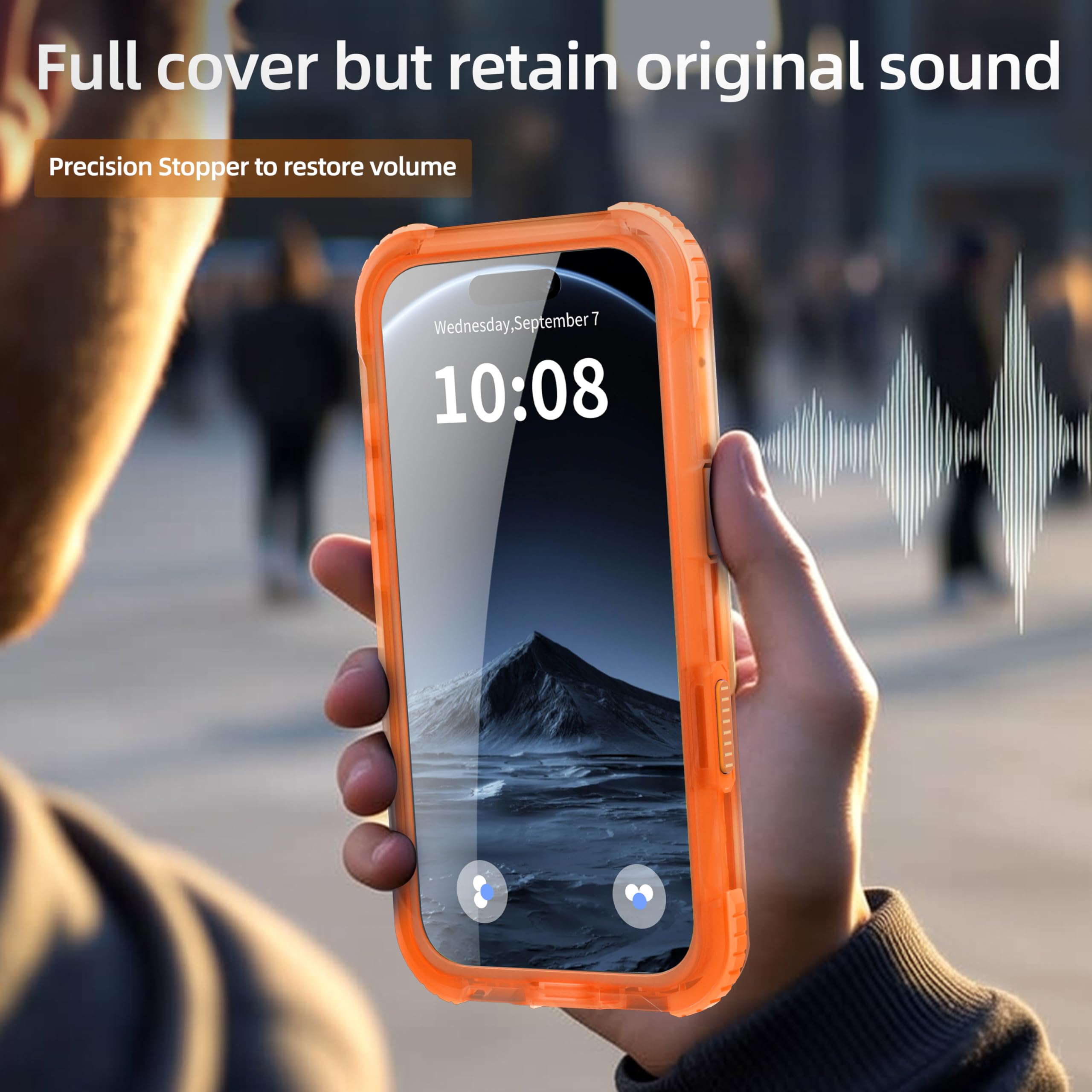 Funda impermeable para iPhone 17 Pro Max, funda protectora de cuerpo completo 360 con protector de cámara de pantalla integrado, filmación subacuática, esnórquel y natación, borde naranja