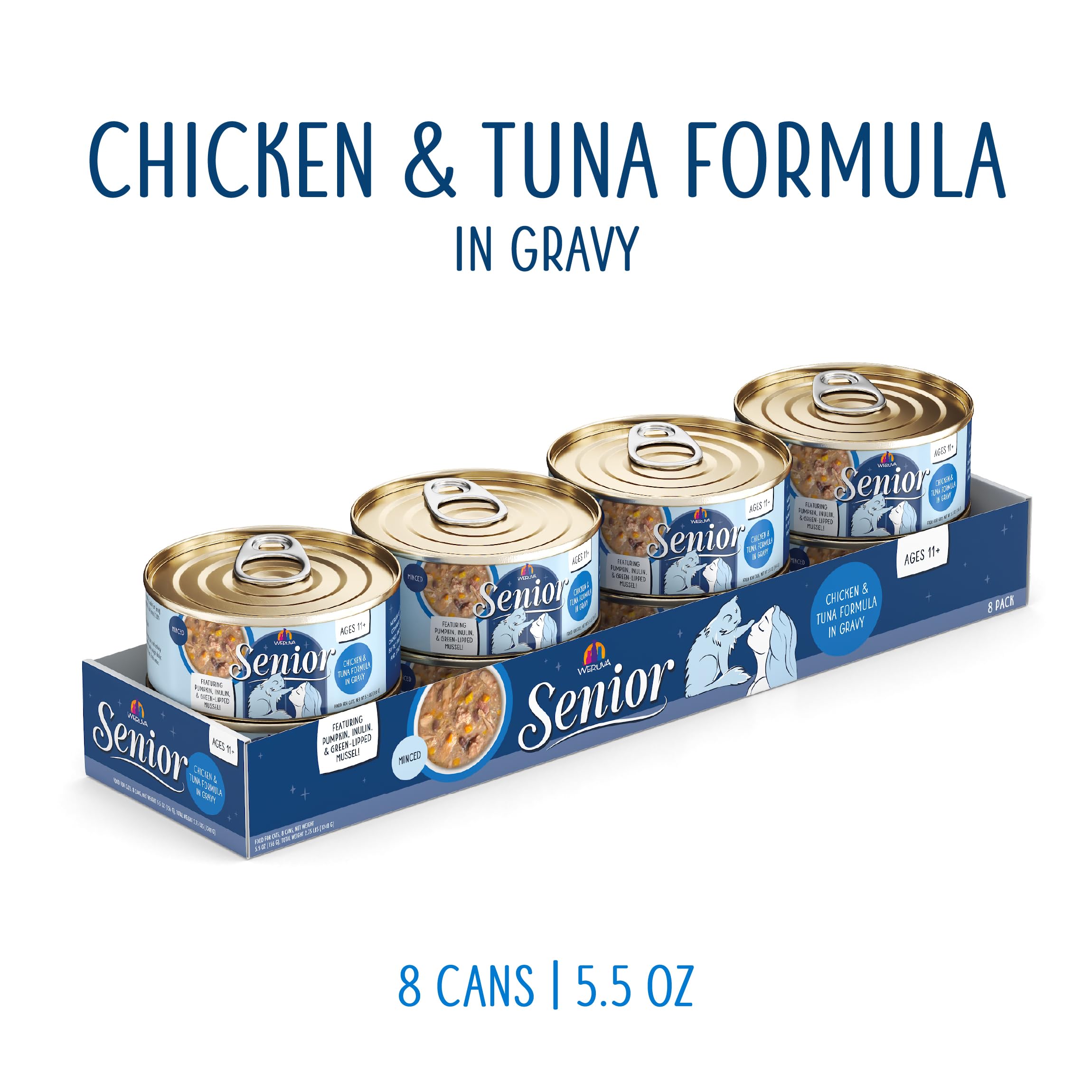 Weruva Cat Senior, Chicken and Tuna Formula in Gravy, 5.5oz Can, Pack of 8