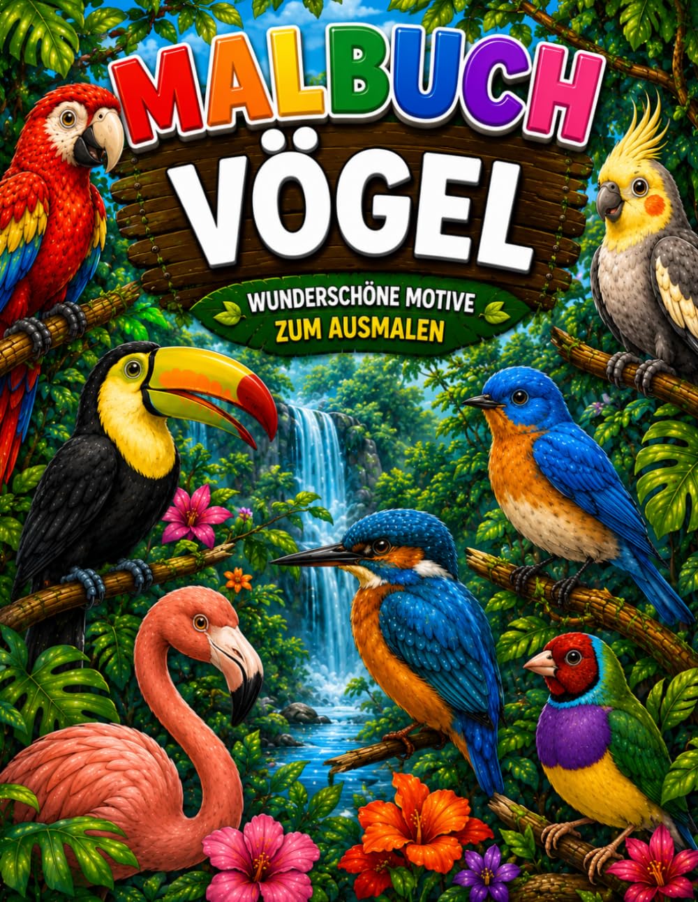 Vögel Malbuch für Kinder ab 3 Jahren: Wunderschöne Vogel-Motive zum Ausmalen – Süße Papageien, Eulen, Flamingos, Tukane und viele weitere einfache Ausmalbilder für kleine Kinder