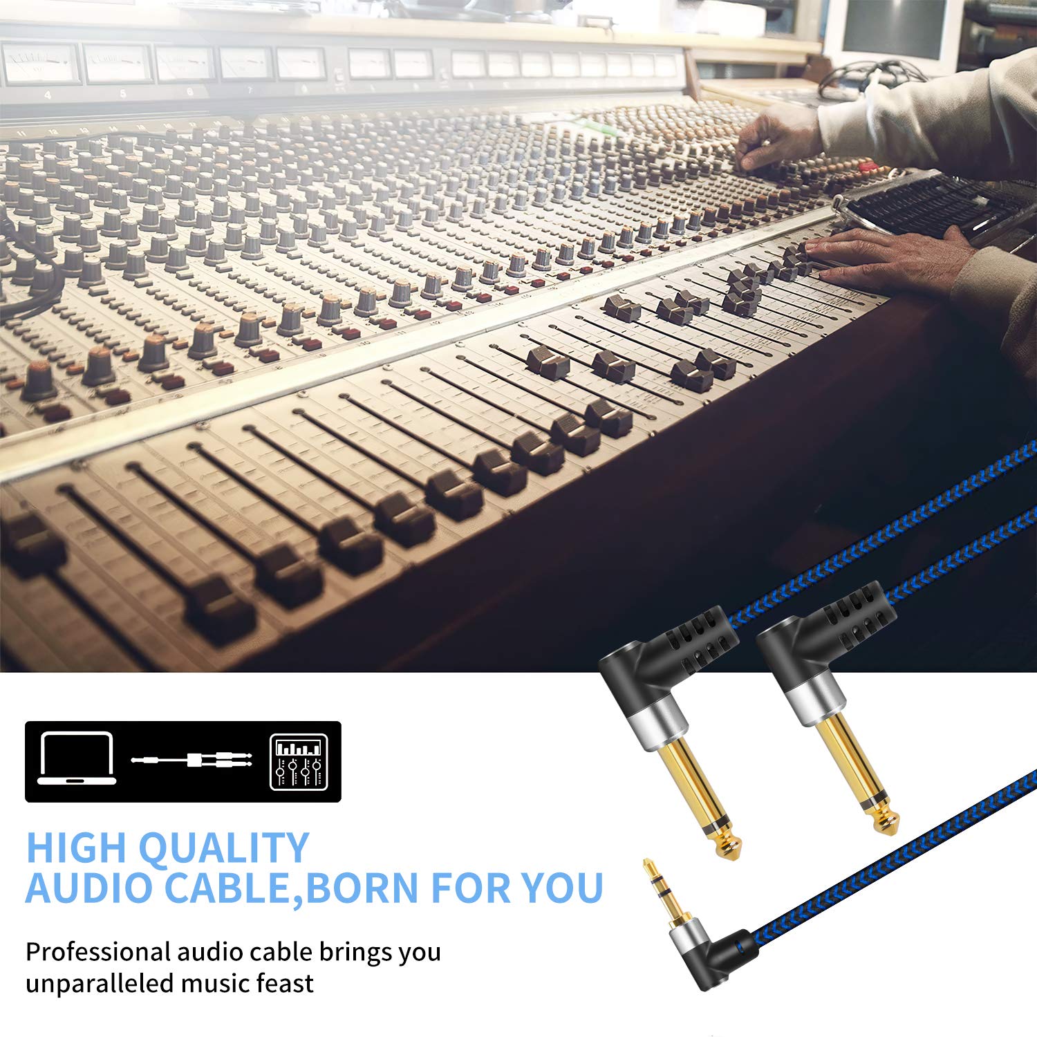 Cavo splitter da TRS da 3,5 mm a doppio TS mono stereo da 6,35 mm, 1,8 m, compatibile con smartphone, iPod, schede audio, lettori CD, altoparlanti multimediali, audio PA e sistema stereo