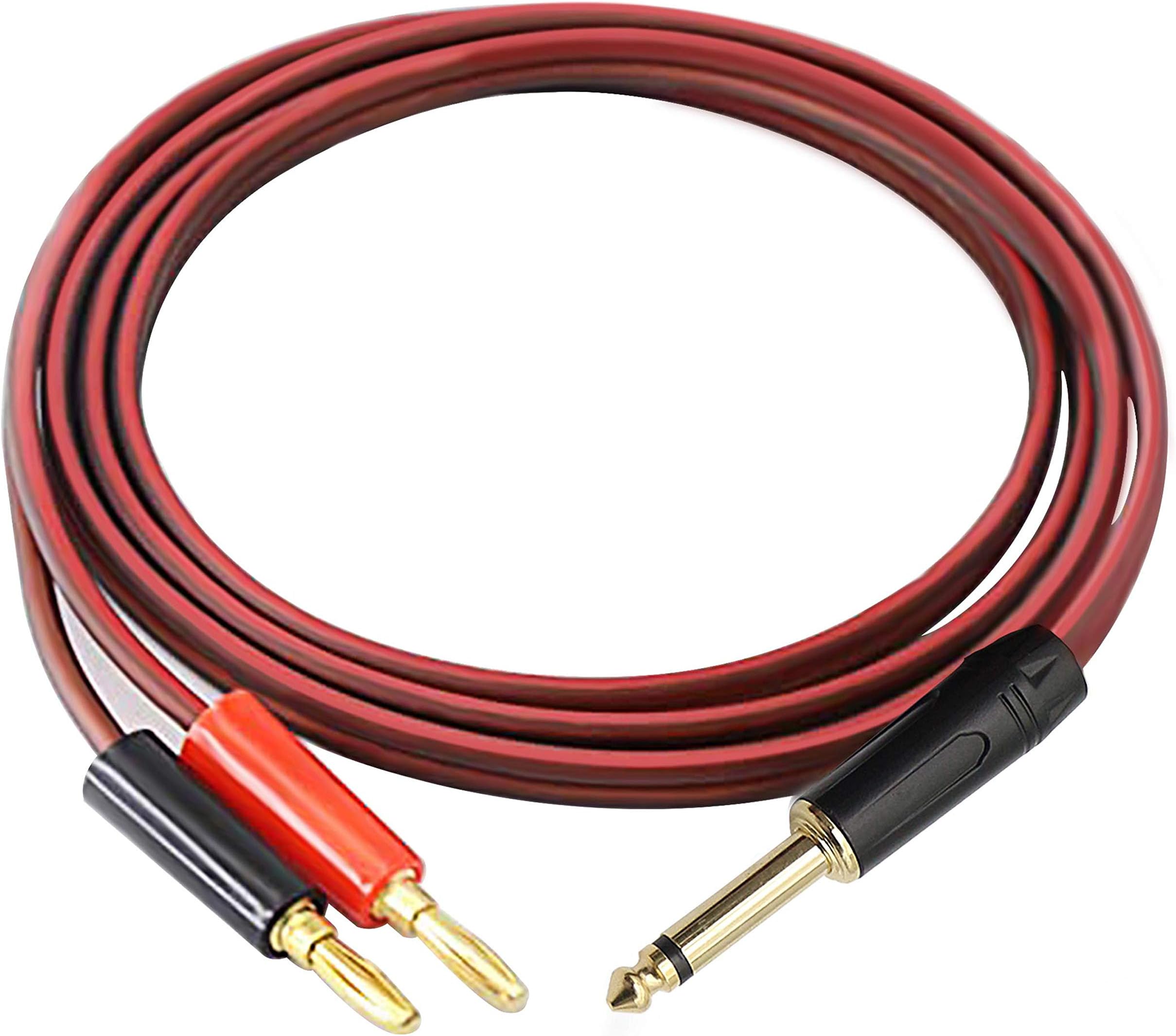 1/4 TS to Banana Plug Speaker Cable,6.35mm TS to Banana Plug Speaker Audio Cable,Gold-Plated 1/4 TS Male To Dual Banana Plugs OFC HiFi Speaker Wire For DJ Application, Mixer (5 Feet )-12AWG Cord