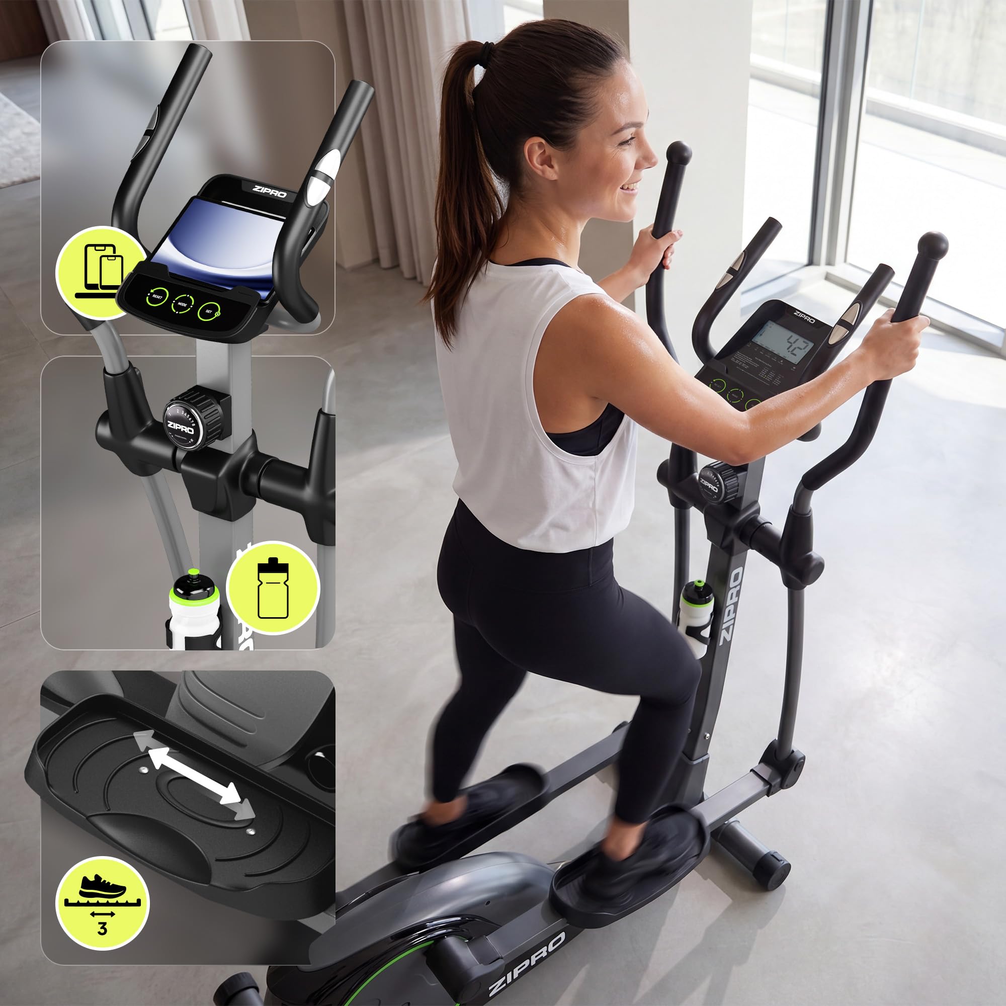 Zipro Crosstrainer Hulk, Ellipsentrainer bis zu 150 kg, Crosstrainer für Zuhause, Cardio Trainingsgerät, Exercise Machines, Heimtrainer, 8 Widerstandsstufen