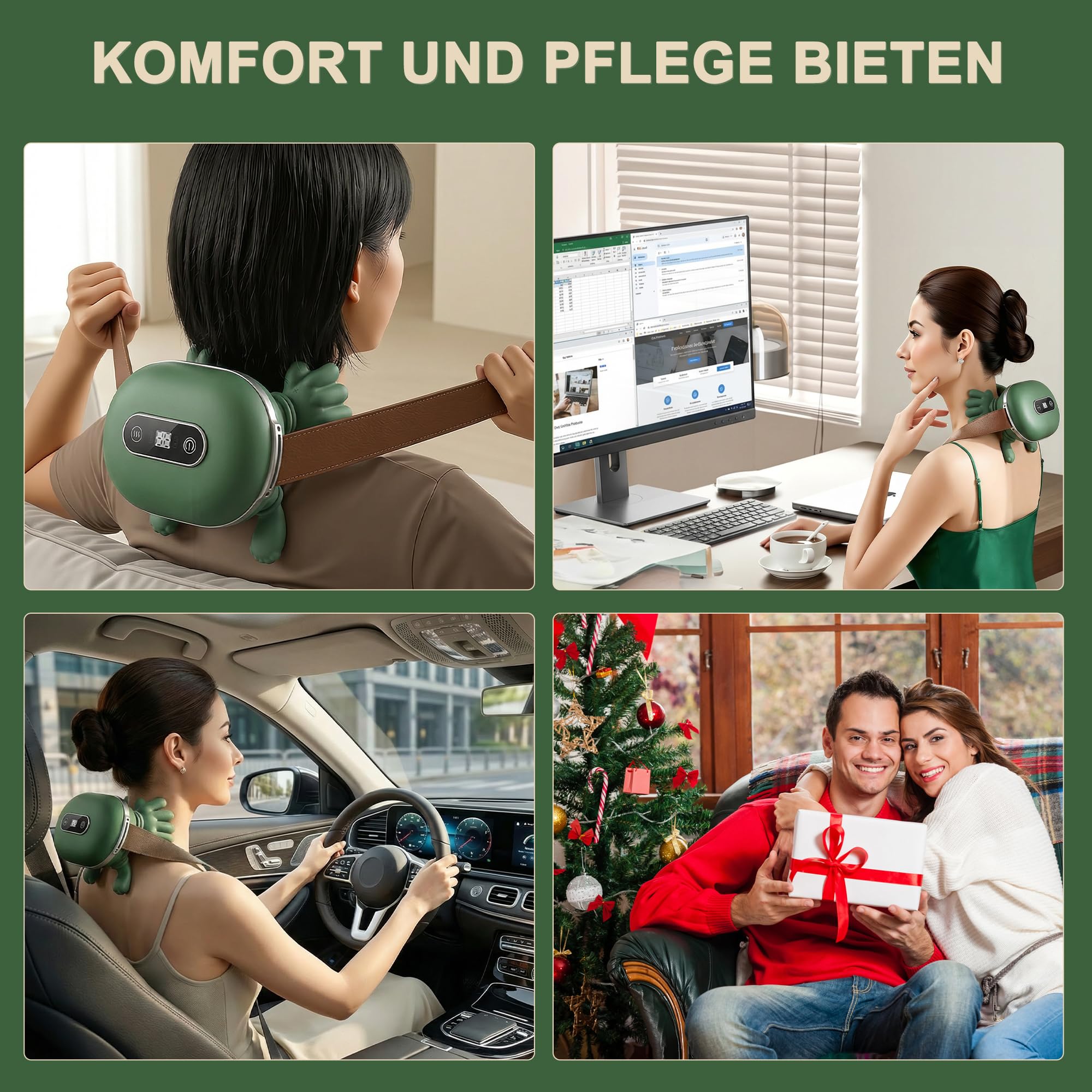 Massagegerät, 4D Nackenmassagegerät, Touchscreen-Tasten, mit 3 Massageprogrammen und 2 Heizstufen, Entspannt die Muskeln und lindert Müdigkeit, Das Perfekte Geschenk für Familie und Freunde.