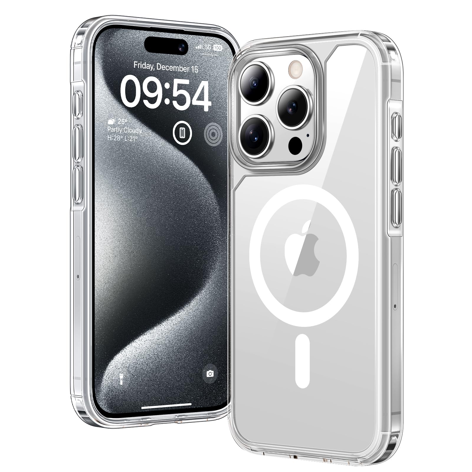 TAURI for iPhone 15 Pro Max Case 6.7", Compatible with MagSafe, Military-Grade Protection, [Anti-Yellowing] Shockproof Transparent Back Magnetic Phone Cover - Clear