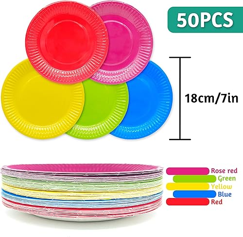 Miniatura 2 de inheming 50 platos de papel coloridos para recuerdos de fiesta de niños, 5 colores, divertidos proyectos de manualidades de papel artístico,