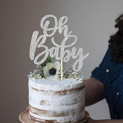 Miniatura 4 de 1 pieza de decoración de pastel Oh Baby Shower con purpurina para baby shower, bautismo, revelación de género de bebé, decoración de pastel para