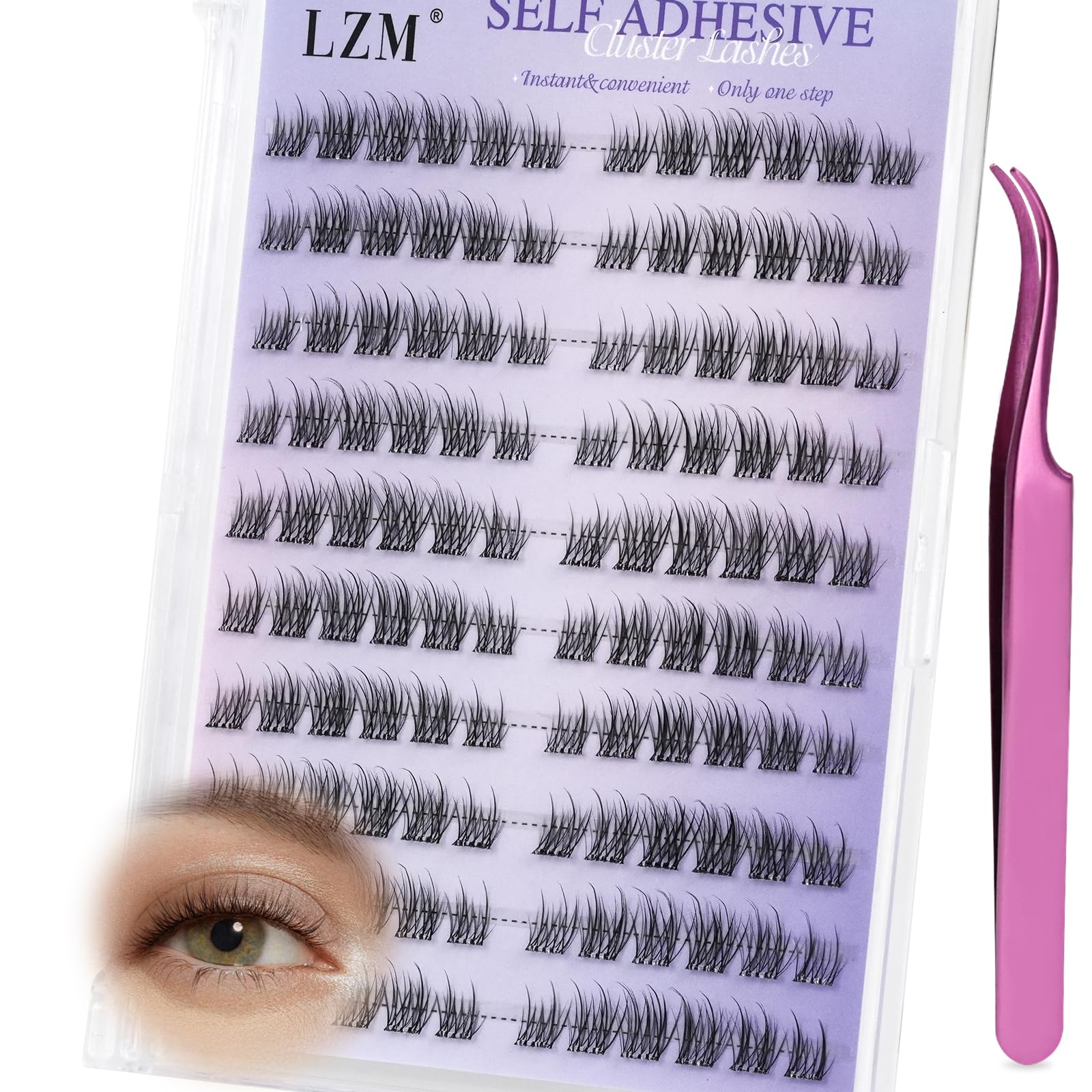 LZM Selbstklebende Wimpern Einzeln Natürlich - C Curl 8-12mm Cluster Lashes Einfach Und Schnell Zu Tragen Keine Belastung Einzelne Wimpern Extensions Set mit Pinzette Press On Lashes (SCH)