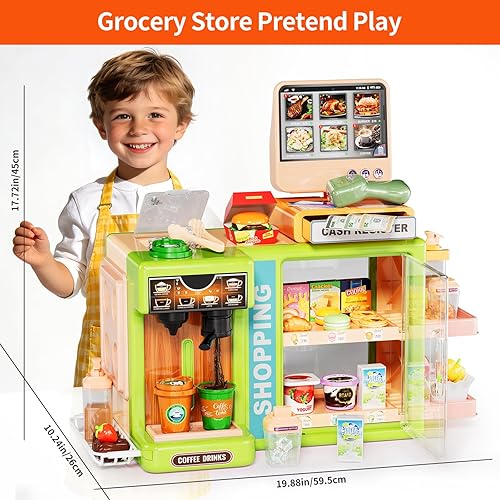 Miniatura 7 de Play Food Store Juguetes para niños, tienda de comestibles de juego de simulación con caja registradora para niños con pedido de voz con pantalla