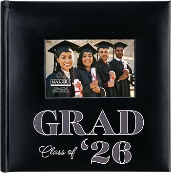 Malden International Designs Graduation Gift - Class of 26, 2026 Graduation Photo Album with photo opening on cover, holds 120 4x6 Horizontal photos, 2 Up Black Book Bound with Memo Writing Areas