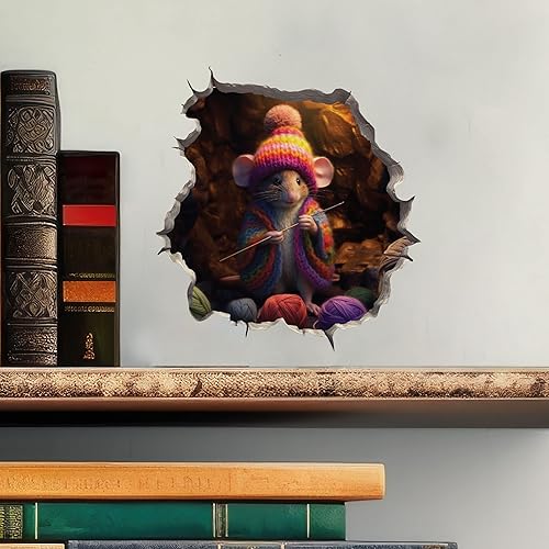 Miniatura 2 de Calcomanía de ratón de ganchillo en agujero de ratón, adhesivo de pared 3D con agujero de ratón