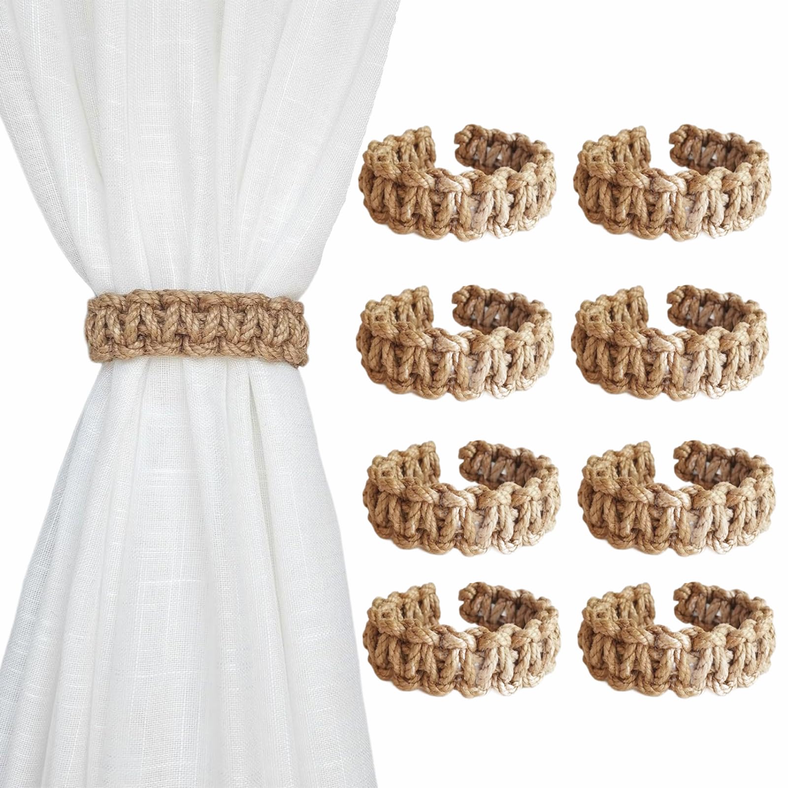 MAKNGRID Room, Wedding, Holdbacks Home, Braided Drapery Decoration | Curtain | 8pcs Ring Curtain Living Handmade Tiebacks Decorative & Clips Ties Event Bedroom Christmas, Office, for Set with