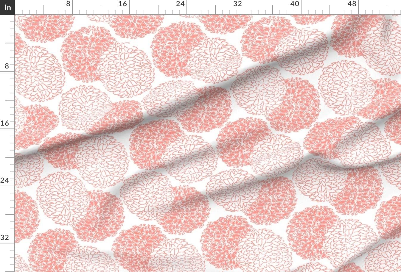 Spoonflower Fabric - Modern Light Coral Asian Floral Chinoiserie Printed on Upholstery Velvet Fabric Fat Quarter - Upholstery Home Decor Bottomweight Apparel