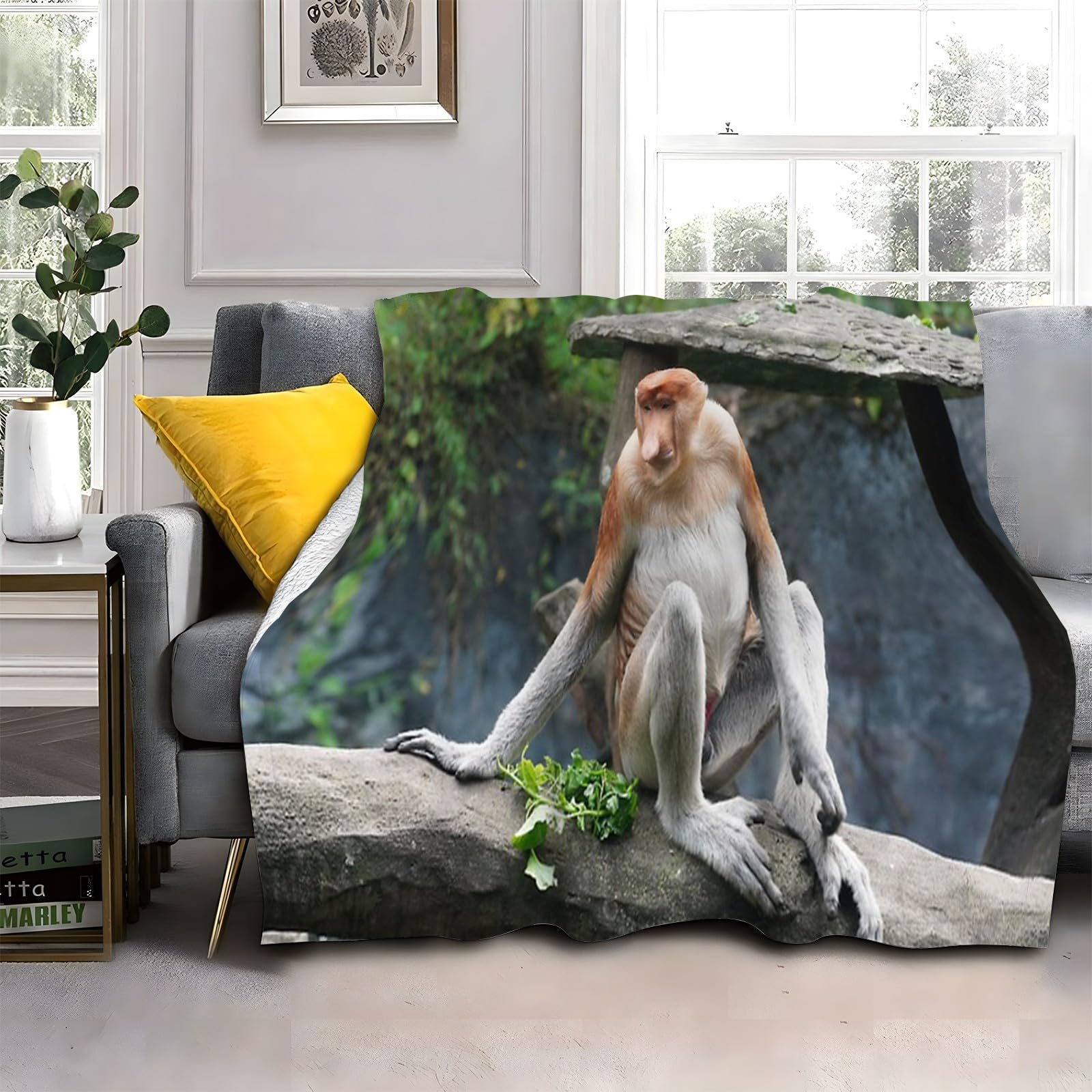 LLSZAHD Brown Monkeys Blanket Baby Size Animals Ultra-soft Warm Puffy Flannel Throws Blankets, Versatile Throw Blanket 30"x40" for Bedroom Couch Bed Sofa Bedding (76x101cm)