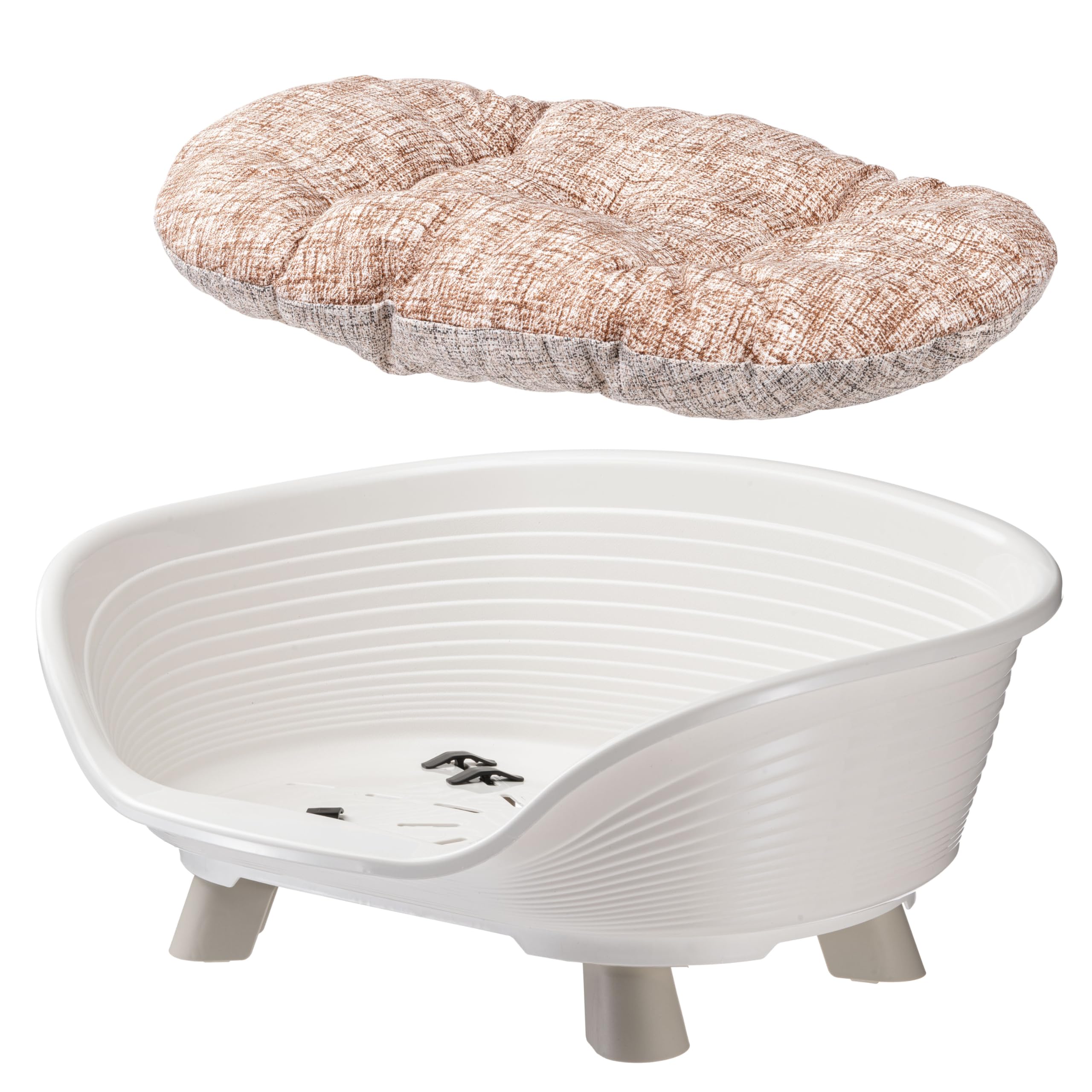 Ferplast Hundebett & Katzenbett mit Baumwollkissen, erhöhtes Hundebett Klein, Recycelter Kunststoff, Hundebett waschbar, Hundekorb, atmungsaktiv & rutschfest, Throne 61,5 x 45 x h 26 cm, Weiß