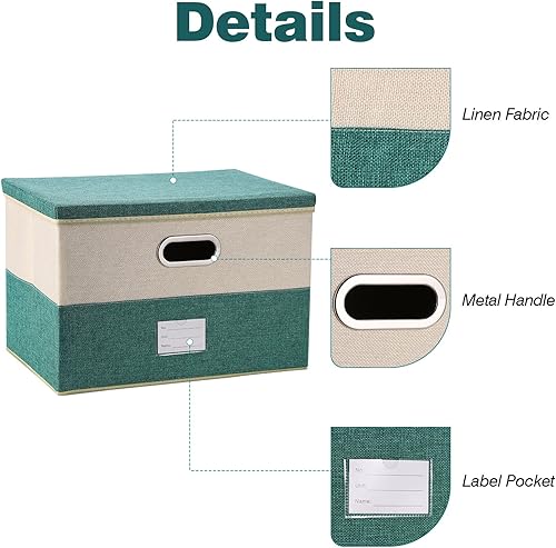 Miniatura 4 de Contenedores de almacenamiento plegables con tapas, paquete de 2 canastas de tela con asas para oficina, dormitorio, armario (grande, 2 unidades,