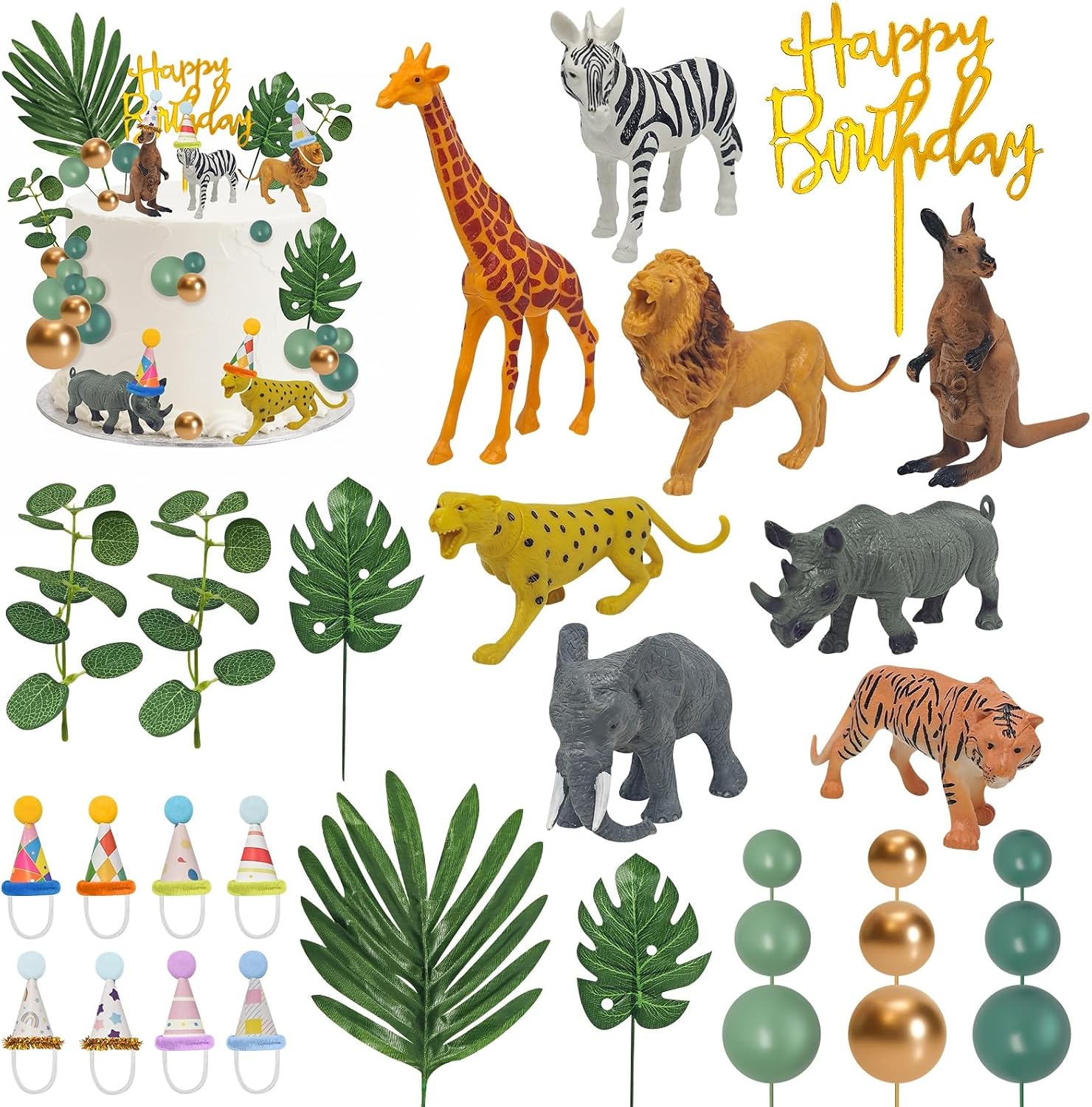 Amazon.com: 31 PCS Safari Animal Cake Topper, Safari Jungle Cake ...