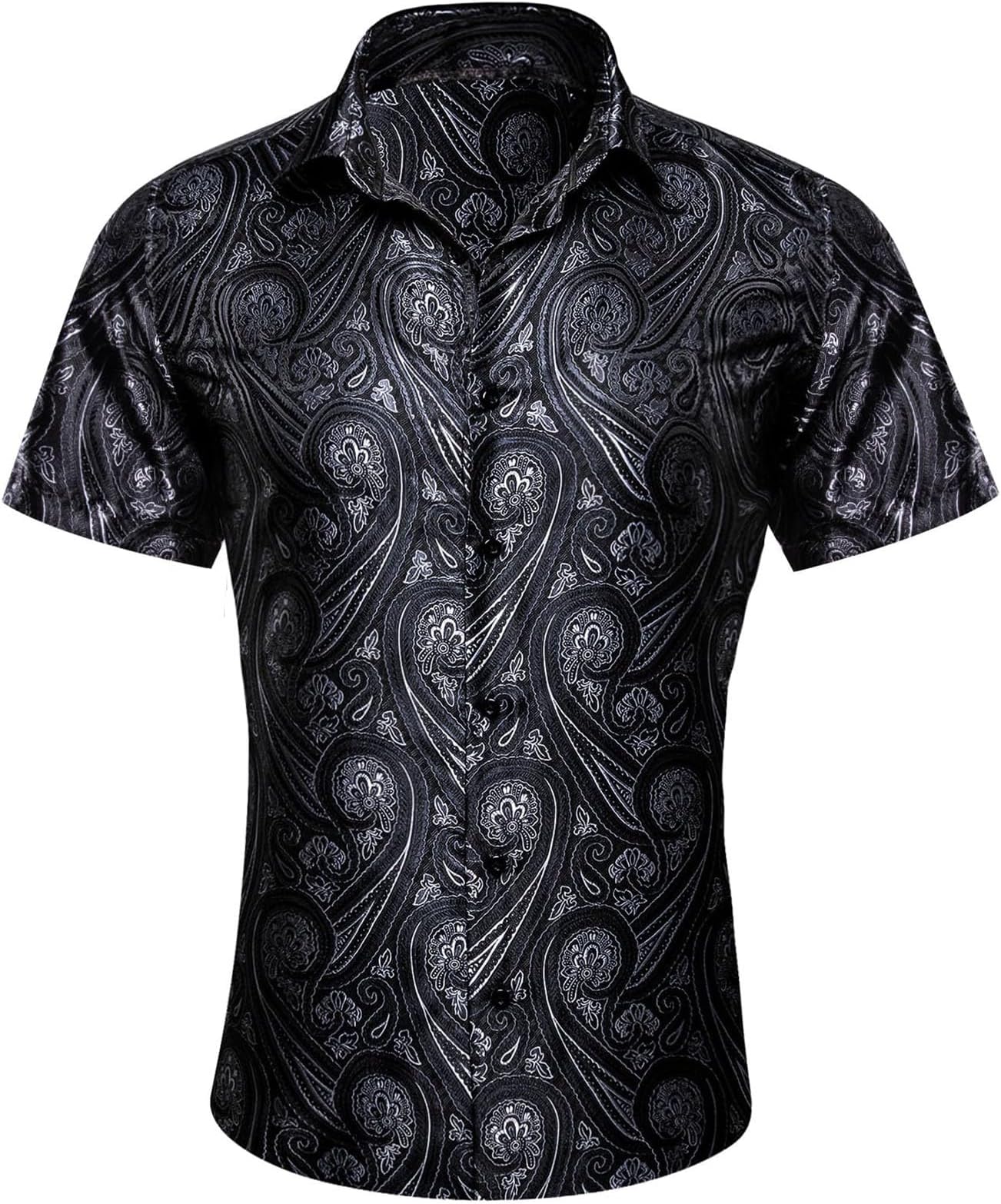 Men's Dress Shirts Retro Printed Lapel Button Down Short Sleeve Paisley Shirts Casual Summer Beach Party Work Blouse