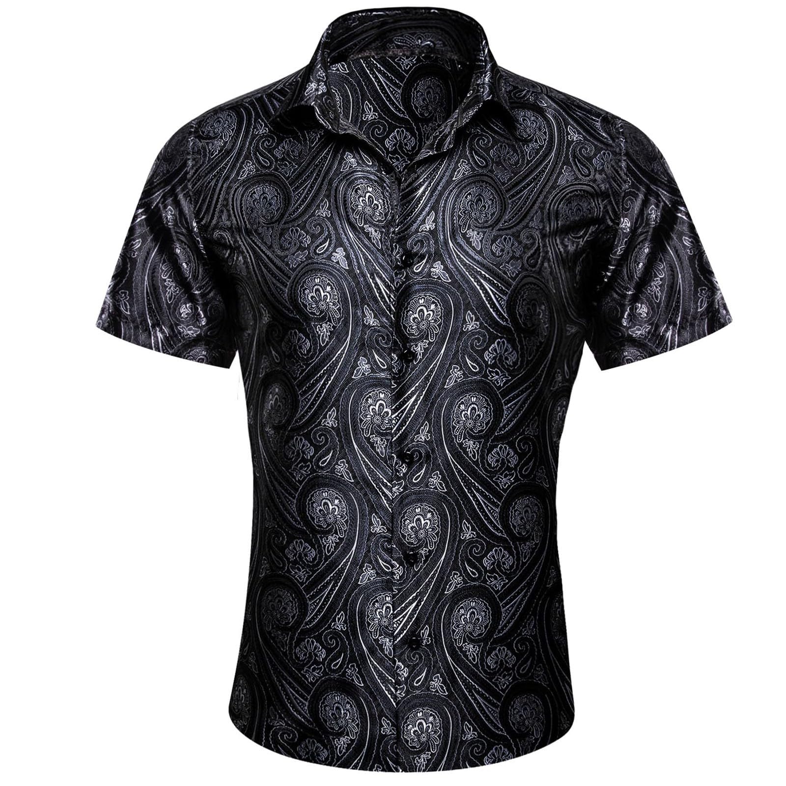 Men's Dress Shirts Retro Printed Lapel Button Down Short Sleeve Paisley Shirts Casual Summer Beach Party Work Blouse