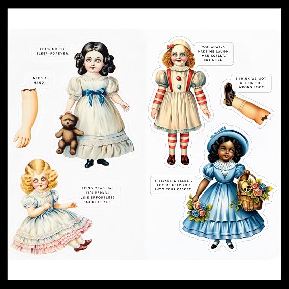 Brass Monkey Haunted Dolls – Sticker Book with 18 Pages of Traditional Vintage Inspired Haunted Doll Stickers and 2 Pages of Puffy Stickers (A Sticker Book)
