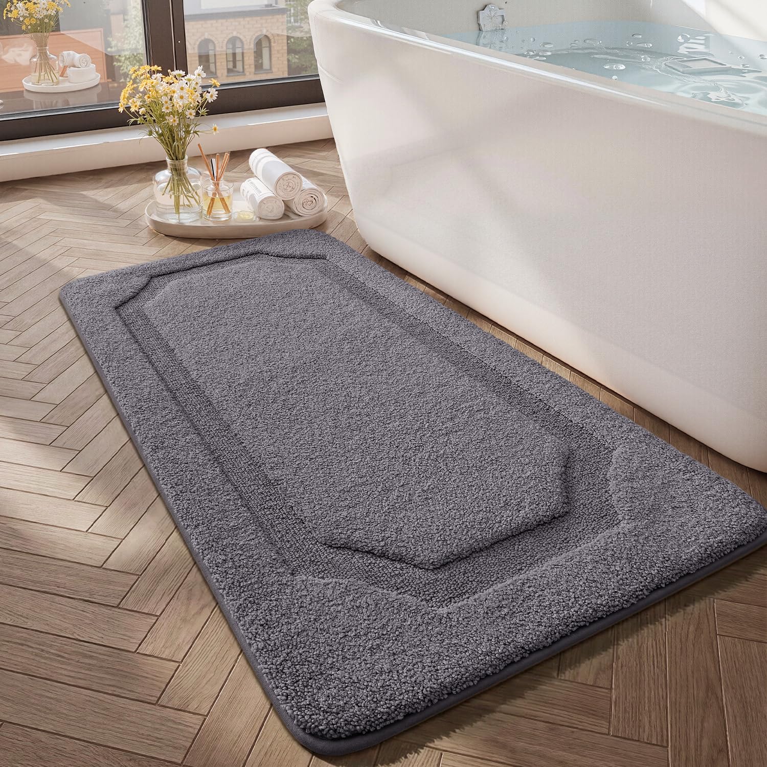 Tapis de salle de bain douillet pour sortie de baignoire et toilette