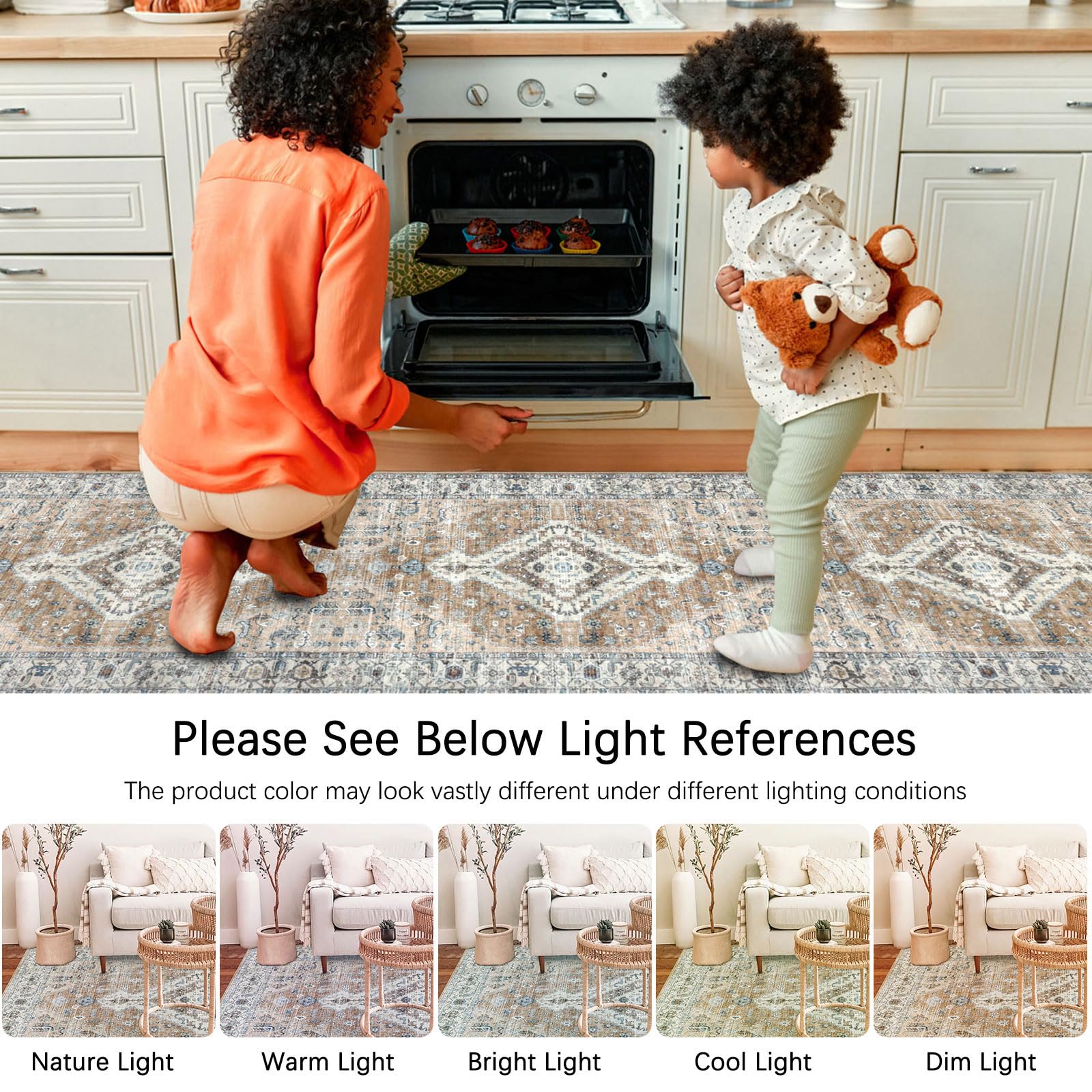 Tapis Couloir Bohème Homcomodar 80x300cm - Antidérapant - Lavable Machine - Orange/Jaune