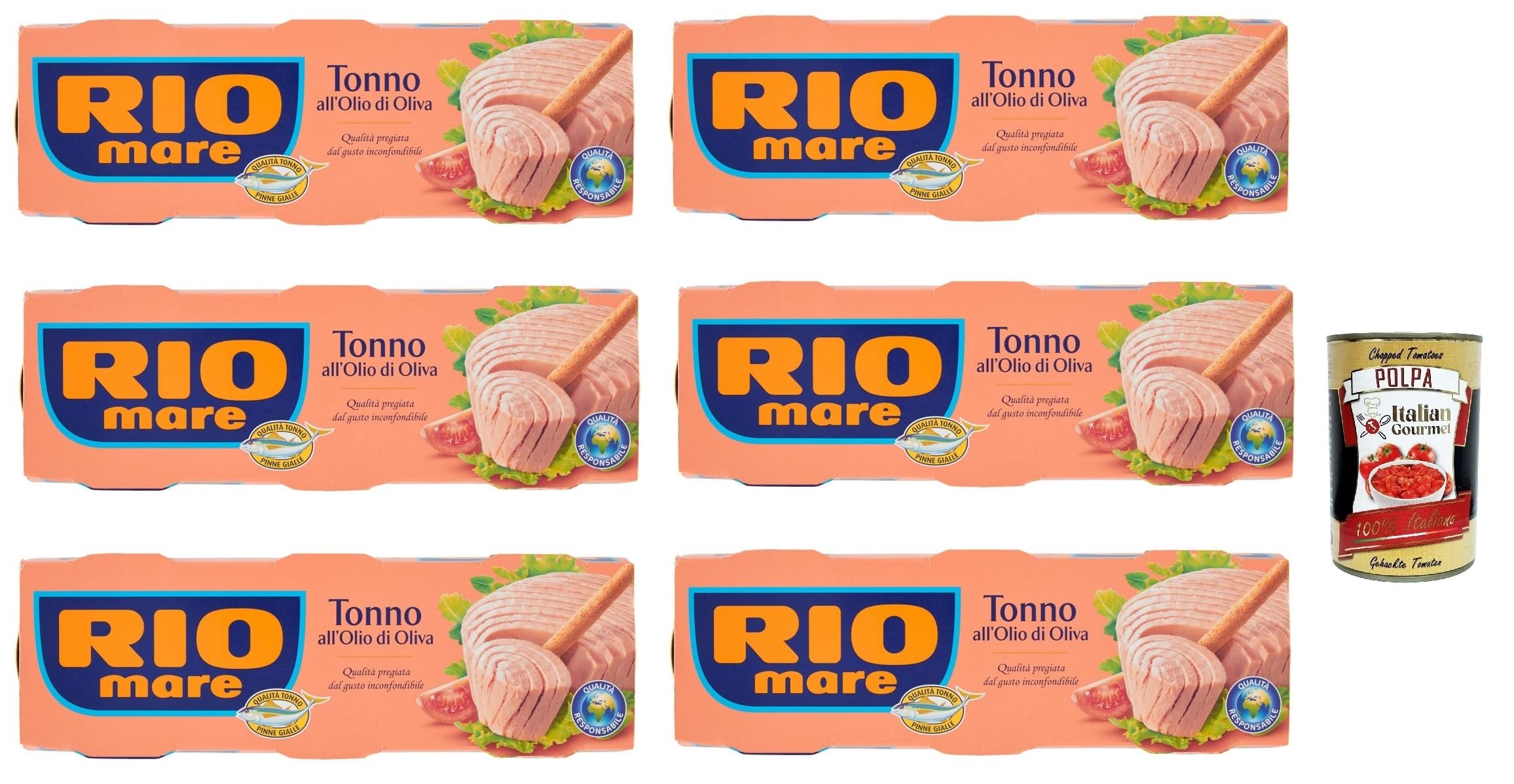 Italian Gourmet Tonno all'Olio di Oliva Thunfisch Gelbflosse Dose 18 x 120g | Filetti compatti e saporiti, praktischer Vorrat für Pasta, Salat, Sandwich, Gesamtnettogewicht 2,16 kg + Kostenlos Polpa 400g