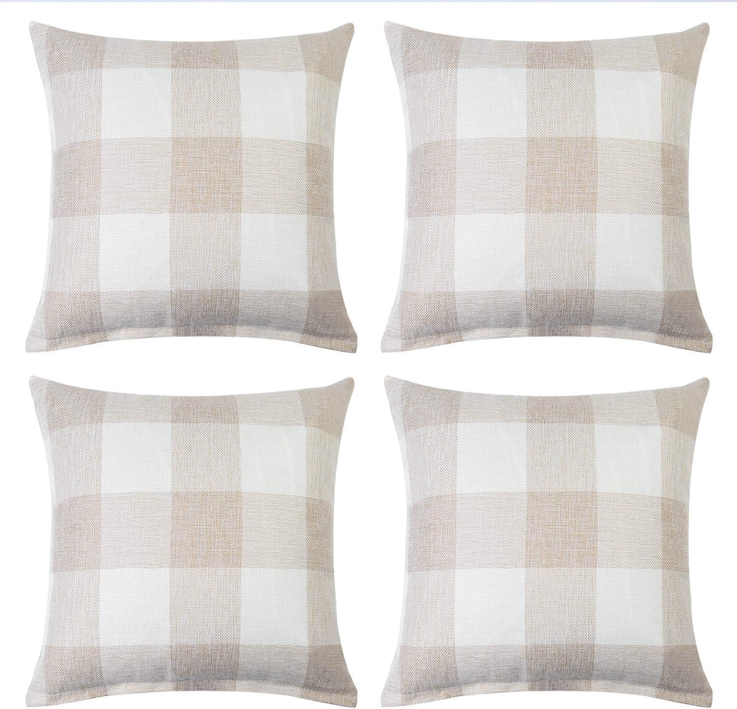 Aneco 4 Pack 18 x 18 Inch Pillow Cover Classic Retro Checkers Plaid Cushion Classic Tartan Linen Pillow Cover Sofa Bedroom Car