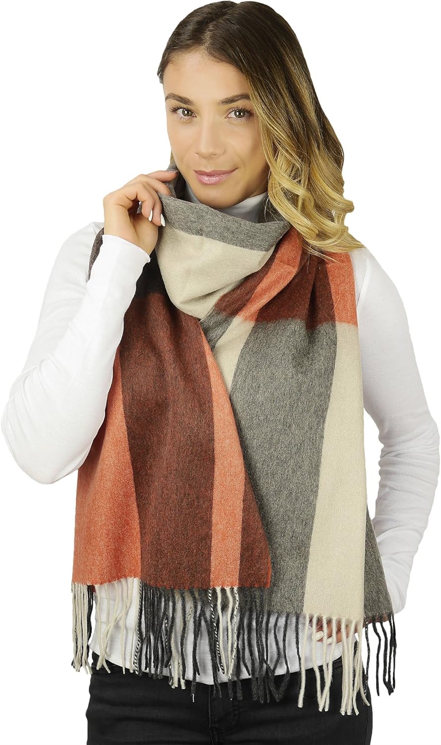 Women's 100% Pure Cashmere Scarf, Solids, Plaids, Soft Cashmere Scarfs for Women and Men, Gift Box (Rust Black Vert)