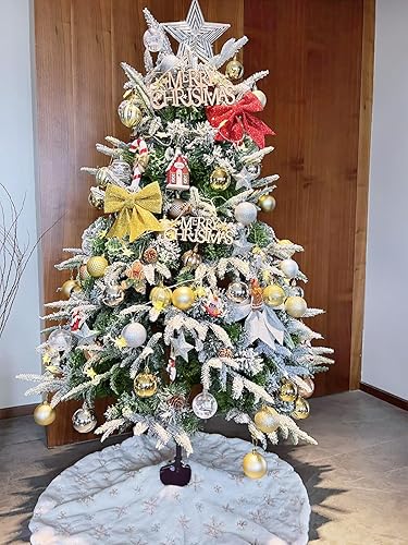Miniatura 6 de Falda de árbol de Navidad blanca de 24 pulgadas, pequeña falda de árbol de copo de nieve de piel sintética color oro rosa para vacaciones, fiesta de
