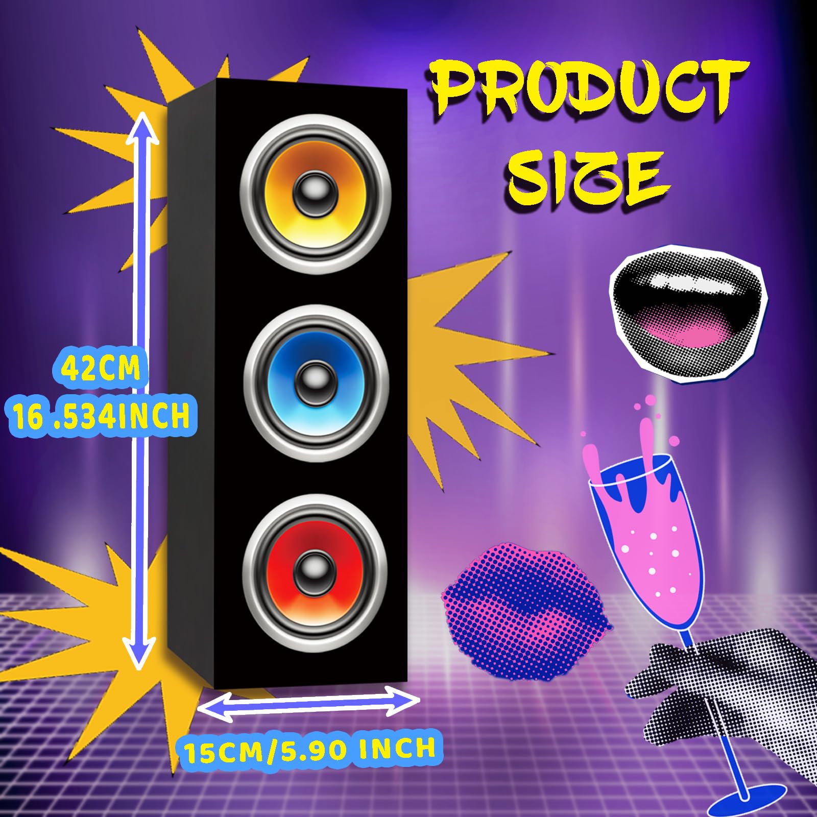 4 szt. dekoracje imprezowe w stylu lat 80. i 90., hip-hopowe, duże papierowe pudełka Boombox do retro lat 80. i 90., tematyczna muzyka, neonowa dekoracja, 4 x 15 x 15 cm (różne kolory)