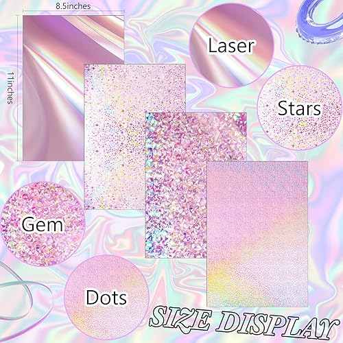 Miniatura 8 de Kosiz 100 hojas de papel holográfico metálico brillante iridiscente espejo hojas de papel de 8.5 x 11 pulgadas, papel de colores mixtos, papel de