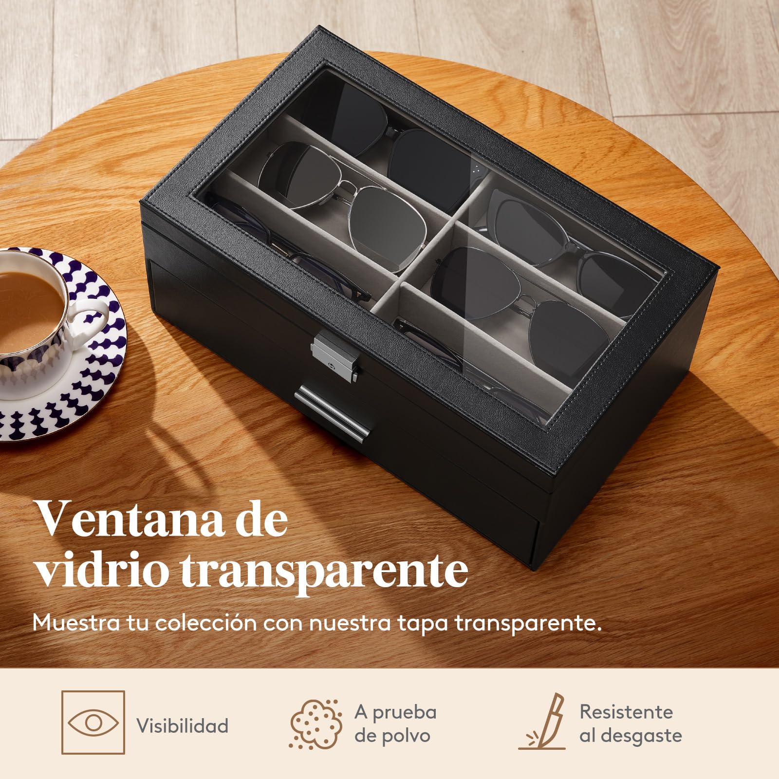 Lifewit Organizador Gafas de Sol, Expositor Gafas, Caja Relojes con Tapa de Cristal, Joyero Hombres para Llaves, Tarjeteros, Anillos, Broches, Regalos Hombre y Mujer, 35 x 21cm, Negro
