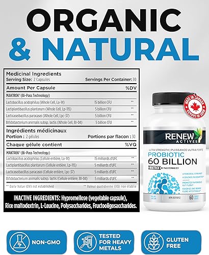 Miniatura 4 de Renew Actives Suplemento probiótico para la salud digestiva 60 mil millones de UFC por 2 cápsulas - Fórmula avanzada con beneficios prebióticos -