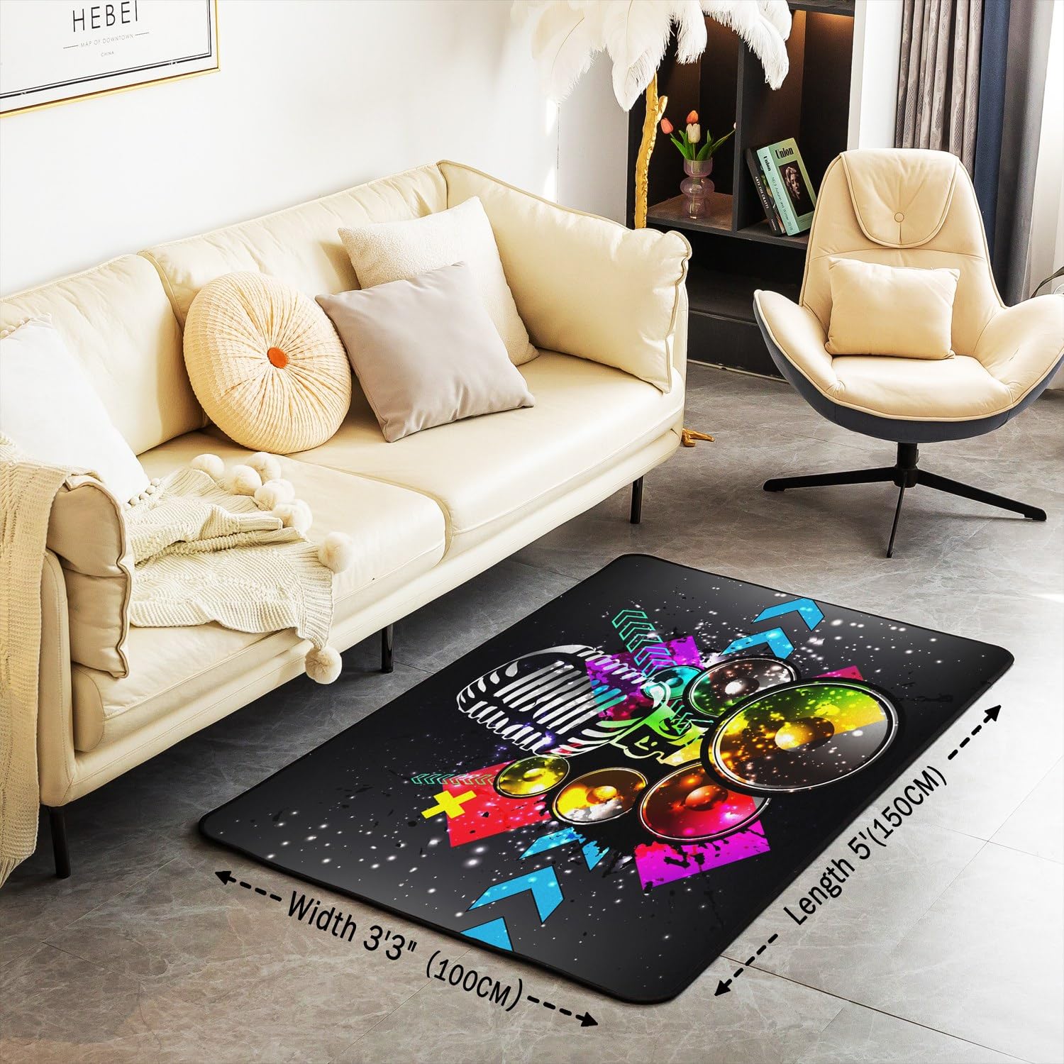 Set di tappeti decorativi con microfono, stile retrò, con musica, 150 x 200 cm, per bambini, ragazzi, ragazze, cantante, decorazione per soggiorno, camera da letto, in microfibra, tappetino musicale