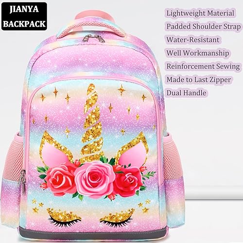 Miniatura 3 de JIANYA Mochila infantil para niñas escolares preescolares con lonchera y correa para el pecho, 15 pulgadas de alto