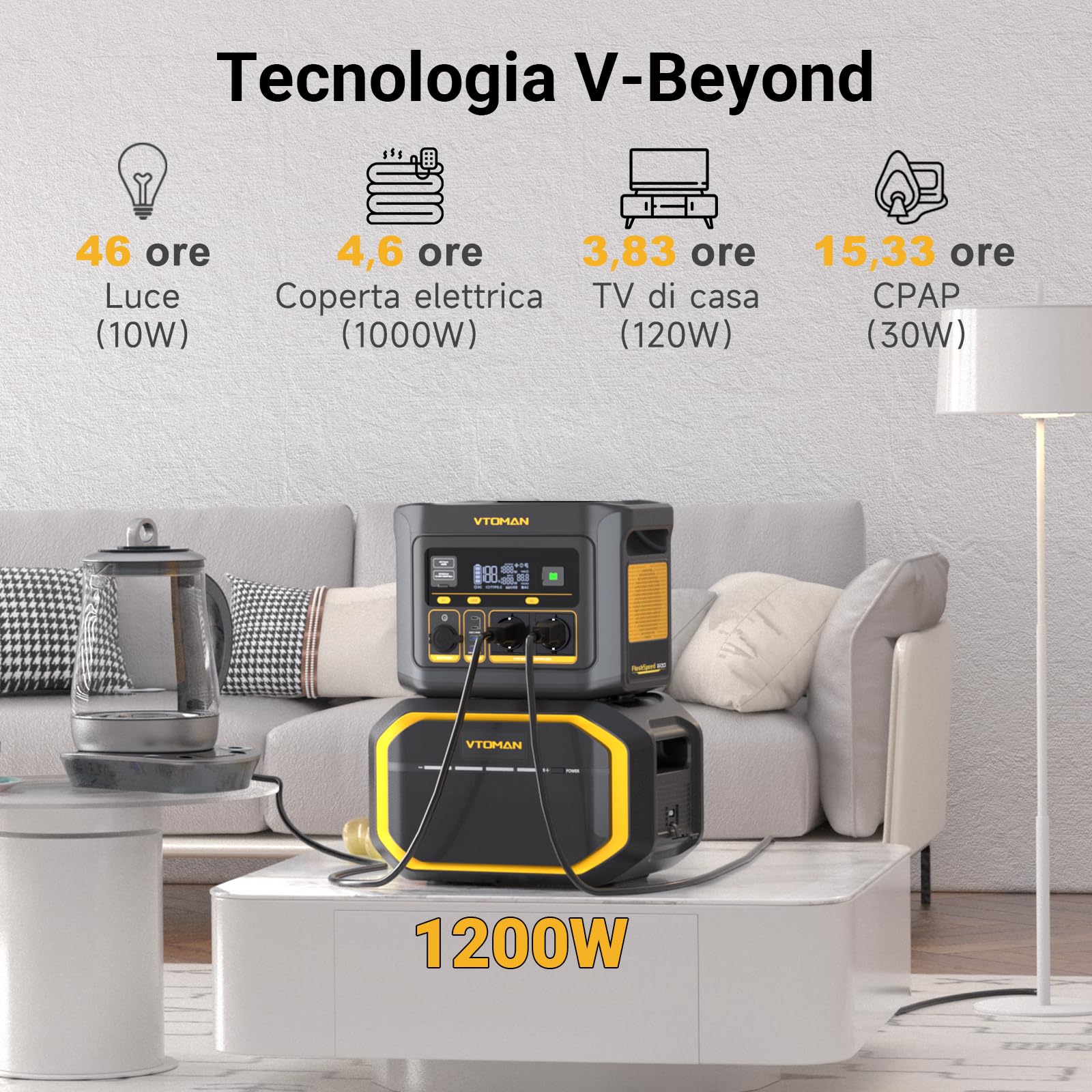 VTOMAN FlashSpeed 600 Centrale Elettrica Portatile 499Wh - 600W(1200W Picco) LiFePO4 Power Station, 100W USB-C, Ricarica da 0-80% in 60 Min, Capacità Espandibile Generatore Solare per Campeggio