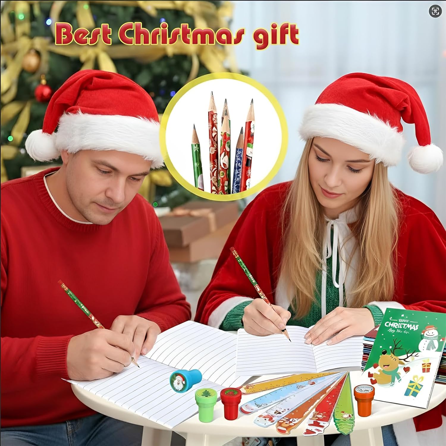 Yexiya 216 Pcs Christmas Stationery Party Favors Goodie Bag Stuffers Bulk Include Pencil Eraser Ruler Stamp Mini Notebook Treat Bag Sticker Gift Exchange Prizes Carnival Event - Image 6