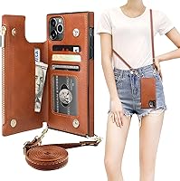 Vista 11 de Bocasal Funda tipo cartera cruzada para iPhone 11 Pro con tarjetero, protector de ranura para tarjetas con cremallera, a prueba de golpes, con Rojo