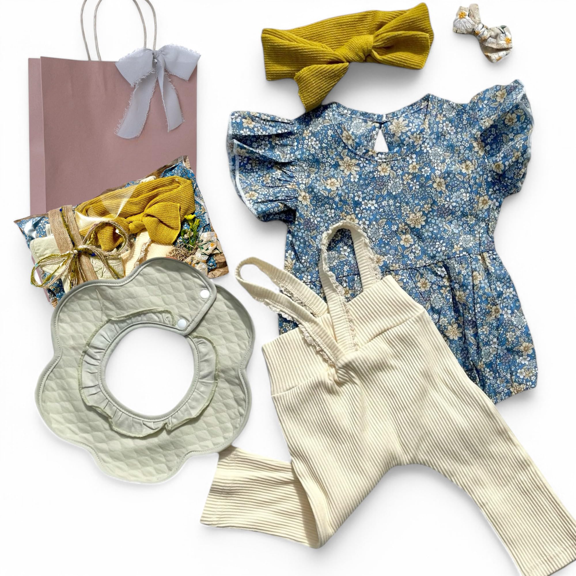 [mic.an] 出産祝い 女の子 ベビー服 70 セット スタイ ロンパース ラッピング 手提げ袋付き ミックアン (blue, 70)