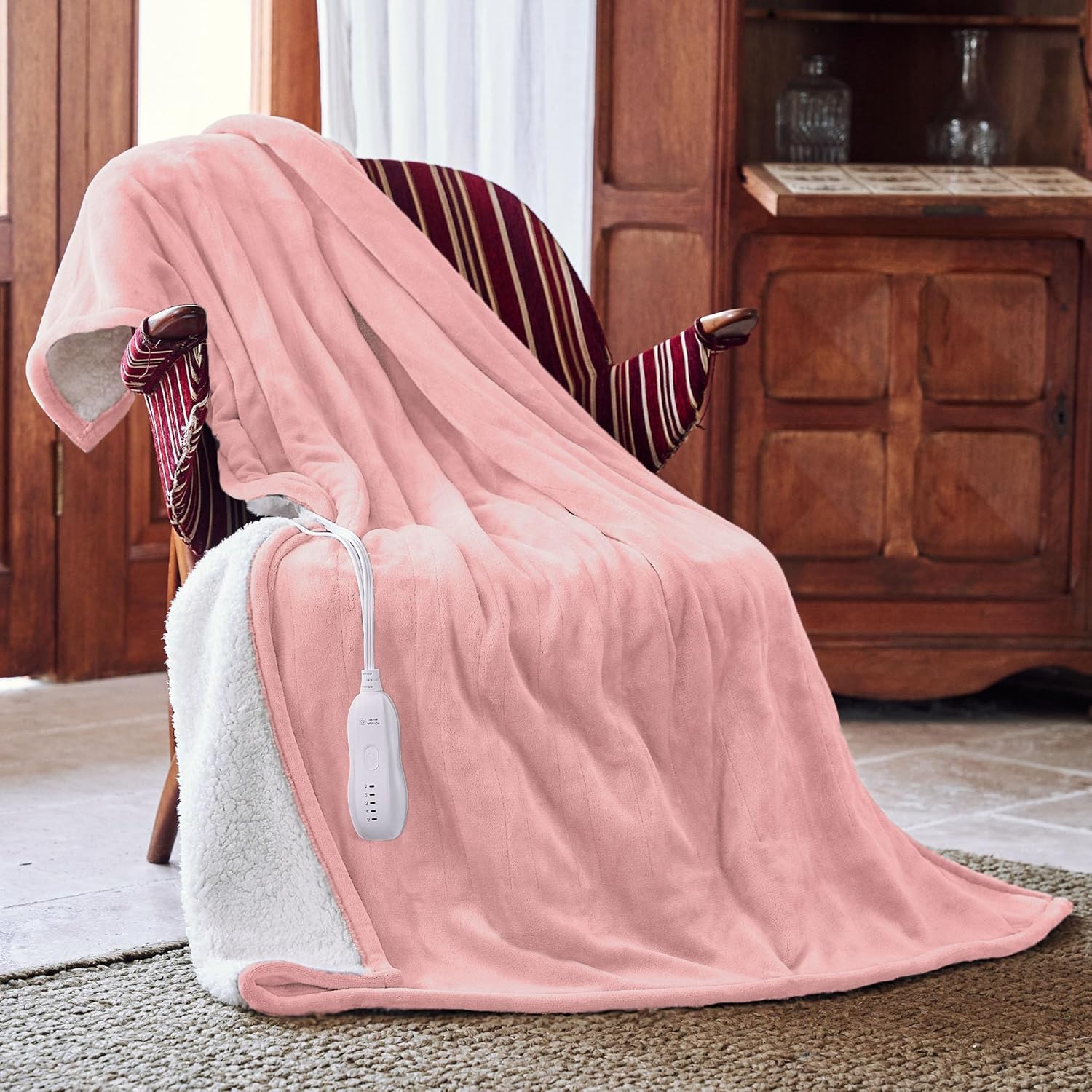 Heated Blanket 50''x60''-Soft and Comfortable Electric Throw,5 Heat Settings and 3H Auto Shut-Off Heating Blanket ETL&FCC Certification Machine Washable (Pink)
