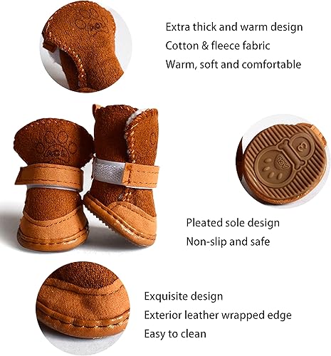 Miniatura 2 de Botas para perro, paquete de 4, protectores antideslizantes para perros pequeños, zapatos de nieve de invierno con suela resistente (marrón, talla 2)