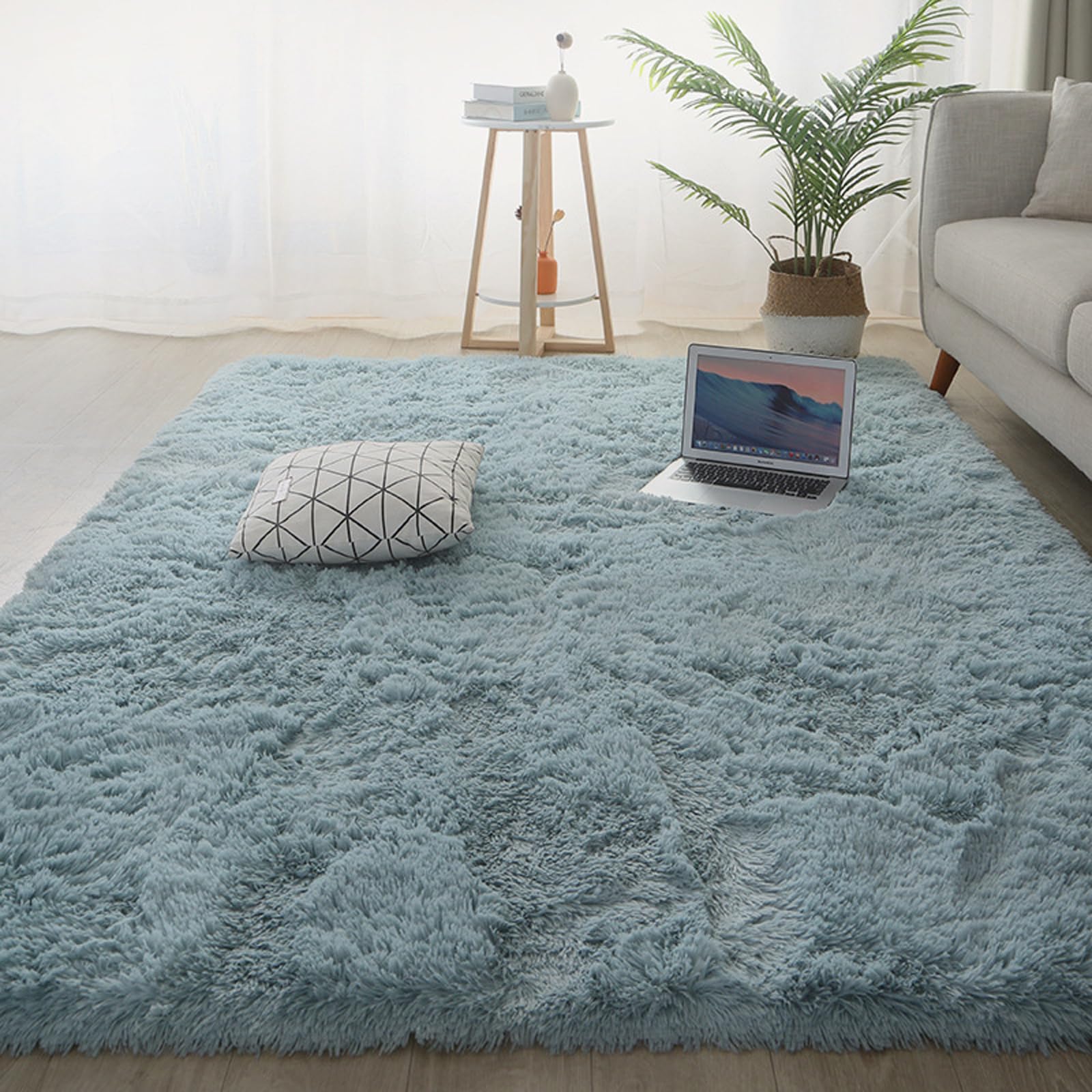 Tapis antidérapant 120 x 110 cm bleu épais et résistant pour salon et couloir